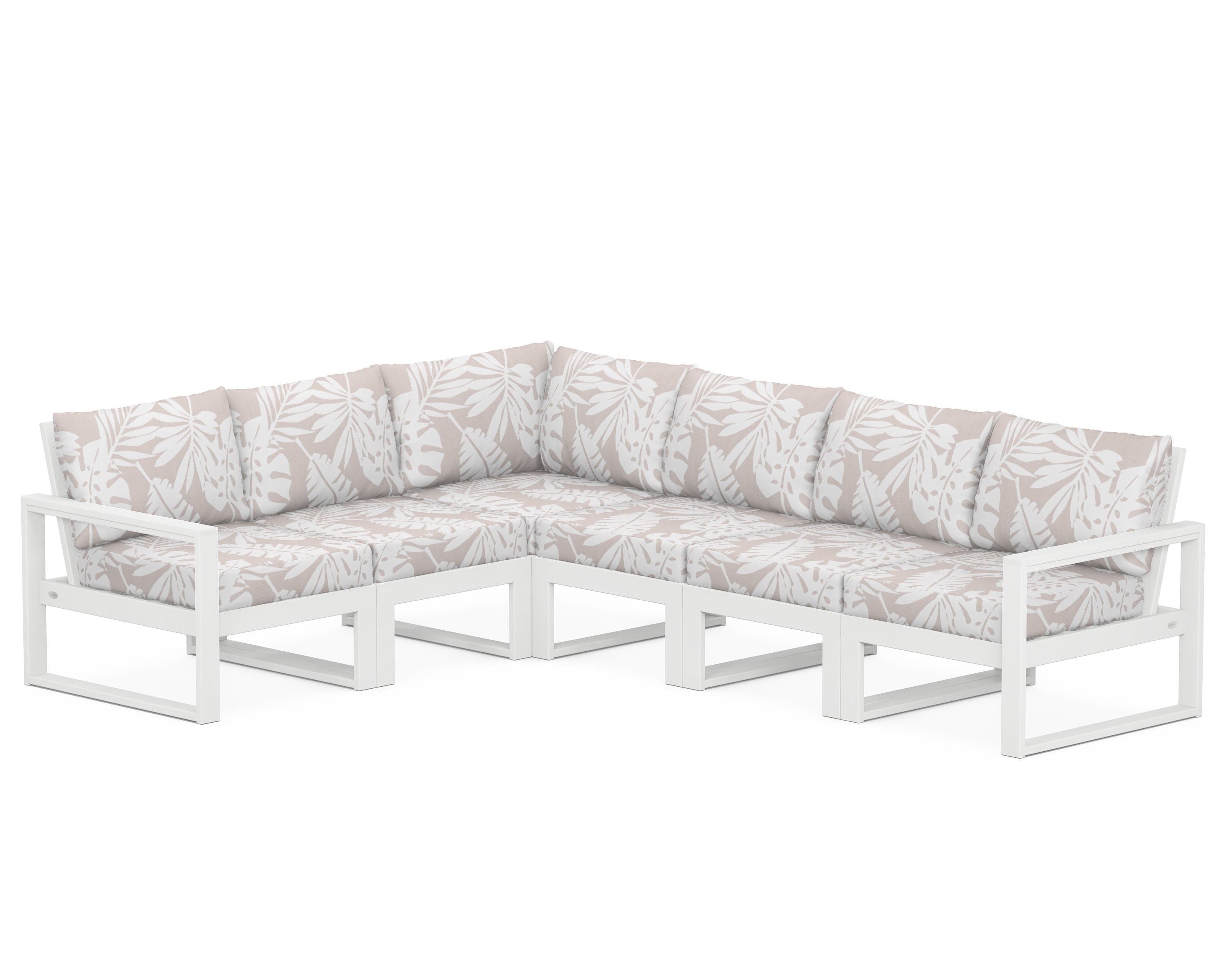 POLYWOOD® EDGE 6-Piece Modular Deep Seating Set in White / Leaf Dune Burlap