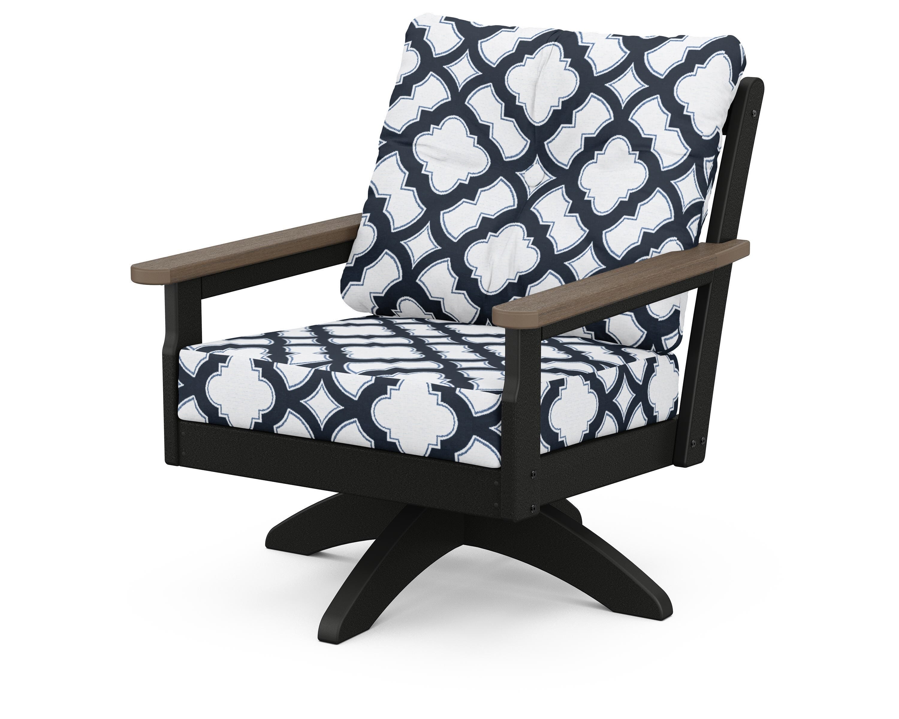 POLYWOOD® Vineyard Deep Seating Swivel Chair in Black / Kona / Trellis Marine Indigo