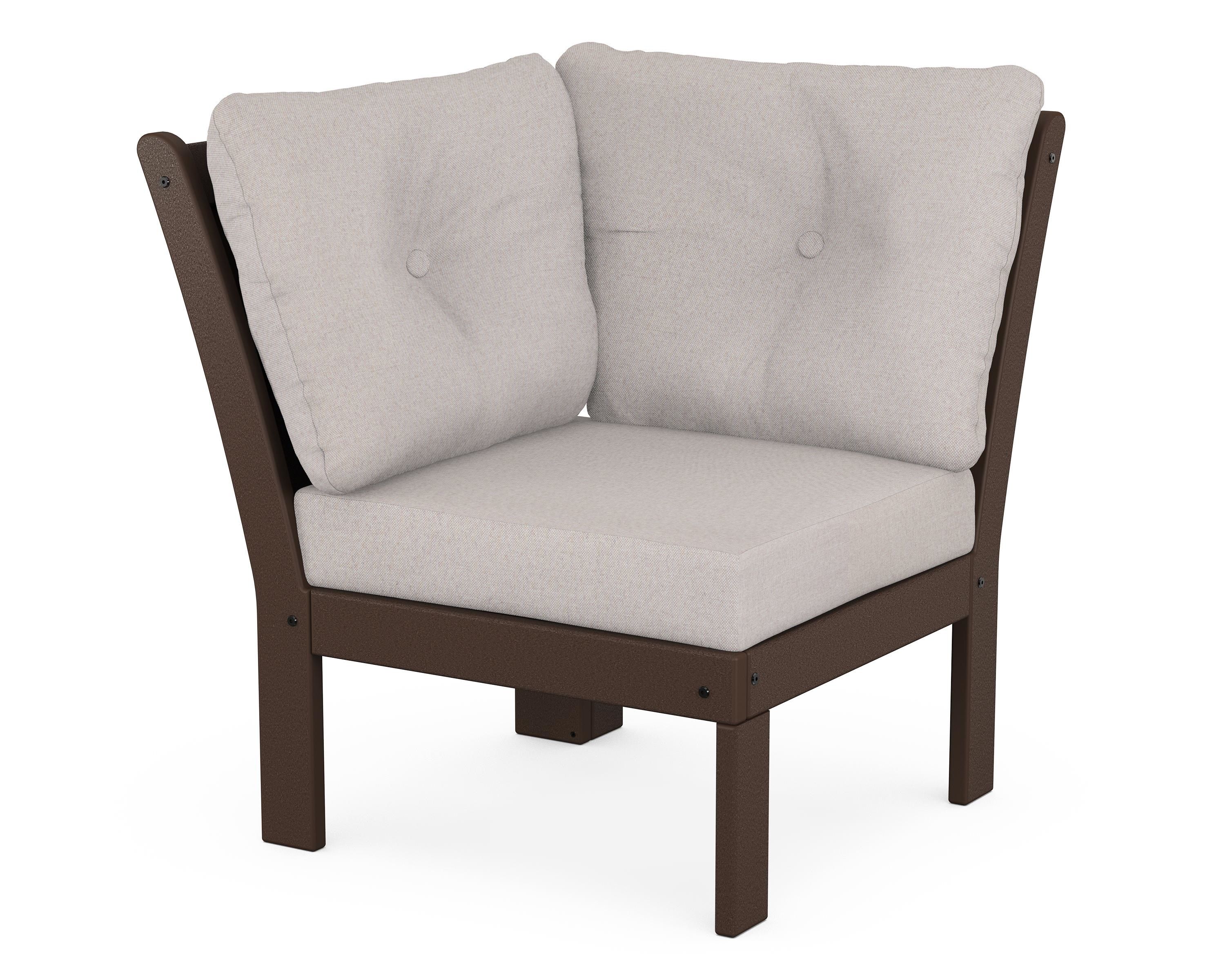 POLYWOOD® Vineyard Modular Corner Chair in Mahogany / Dune Burlap
