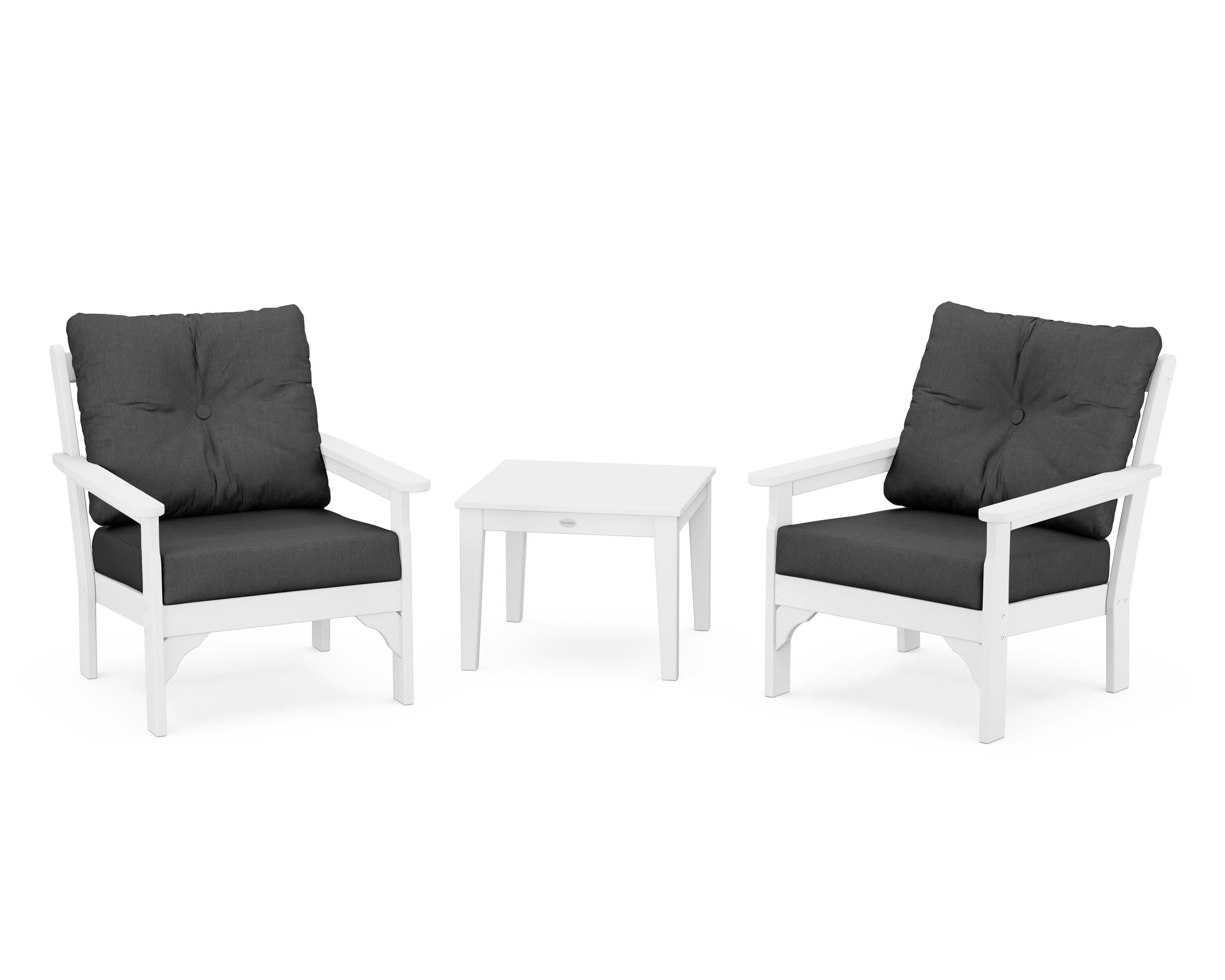 POLYWOOD® Vineyard 3-Piece Deep Seating Set in White / Spectrum Carbon