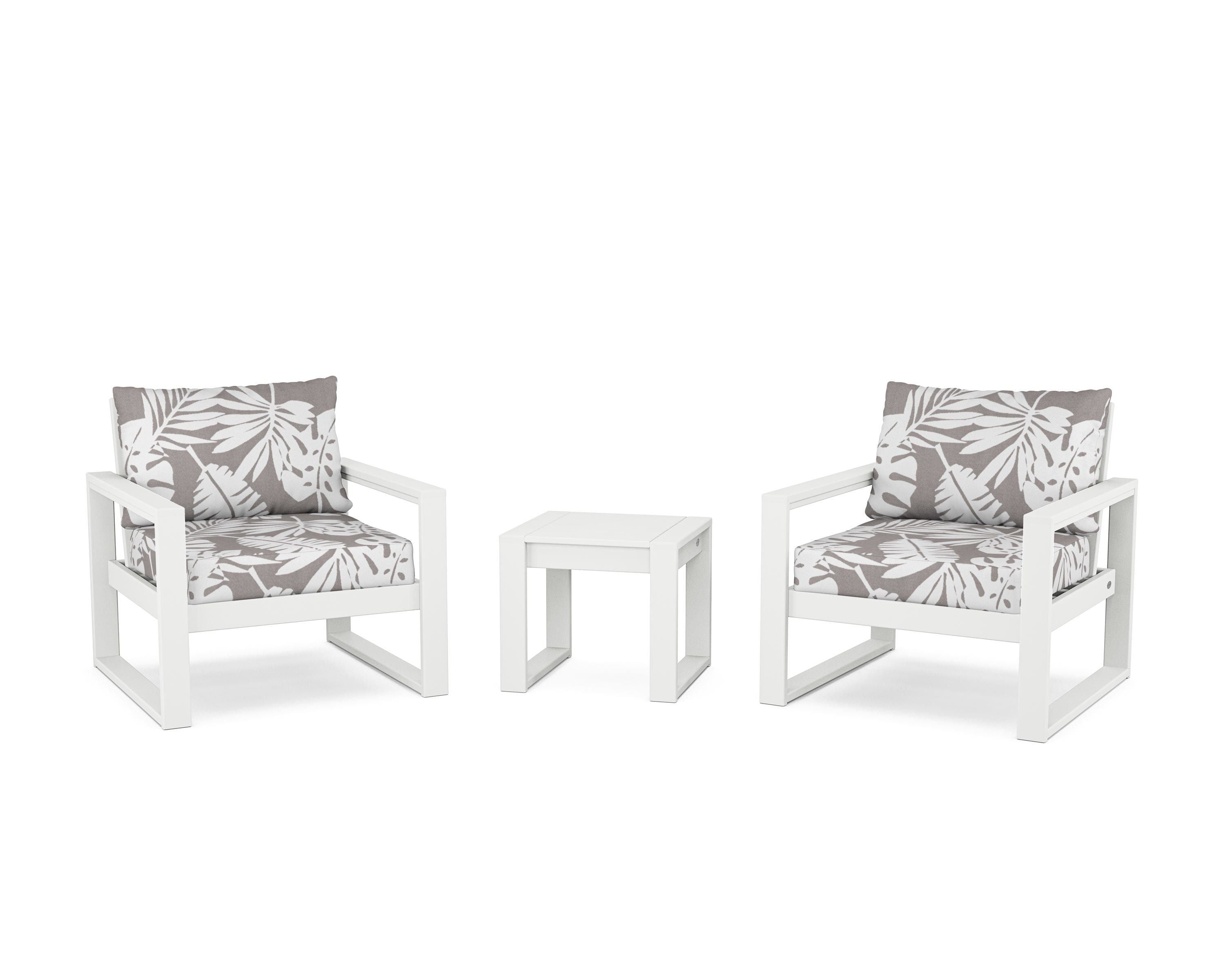 POLYWOOD® EDGE Sectional 3-Piece Deep Seating Set in White / Leaf Grey Mist