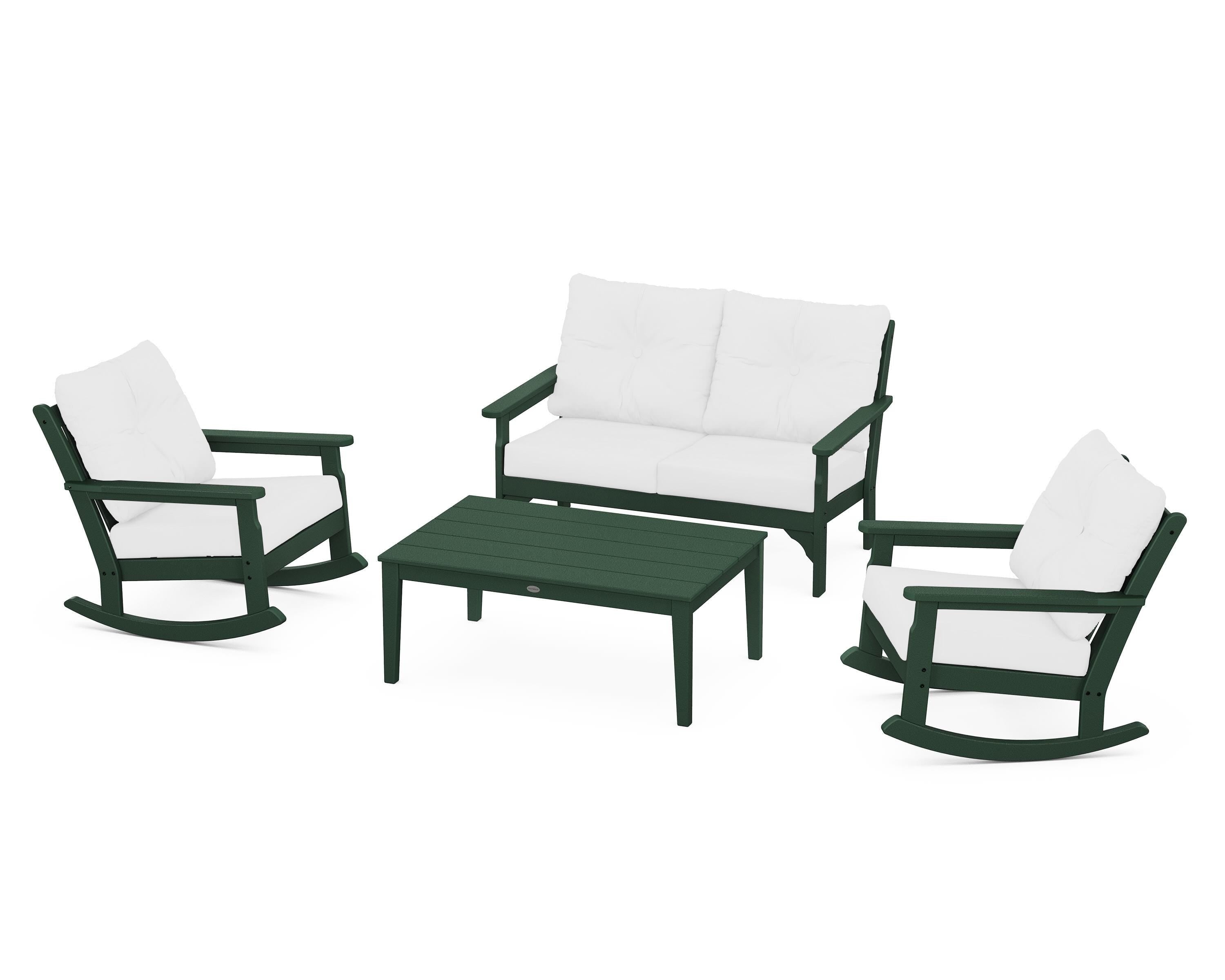 POLYWOOD® Vineyard 4-Piece Deep Seating Rocking Chair Set in Green / Natural