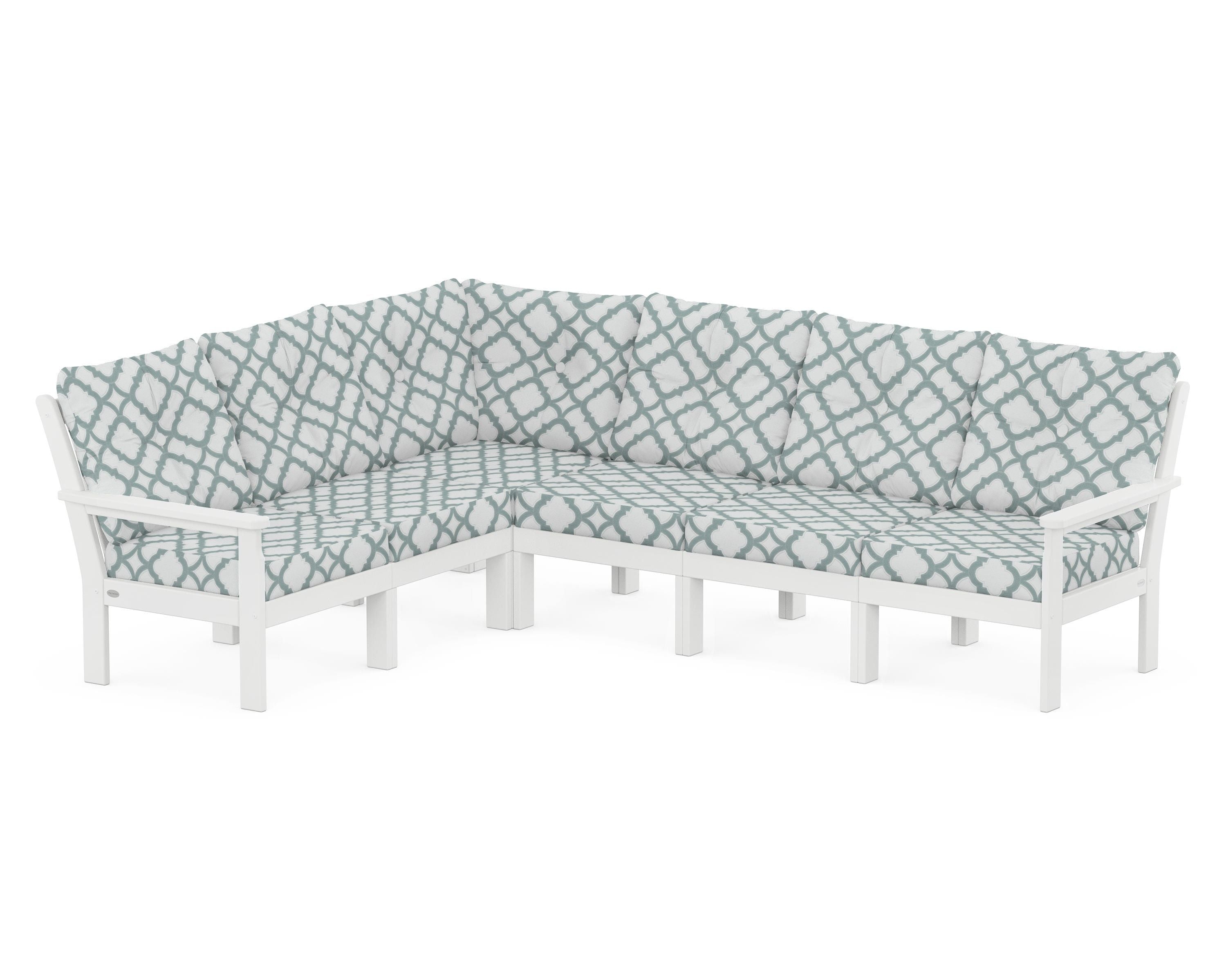 POLYWOOD® Vineyard 6-Piece Sectional in White / Trellis Glacier Spa