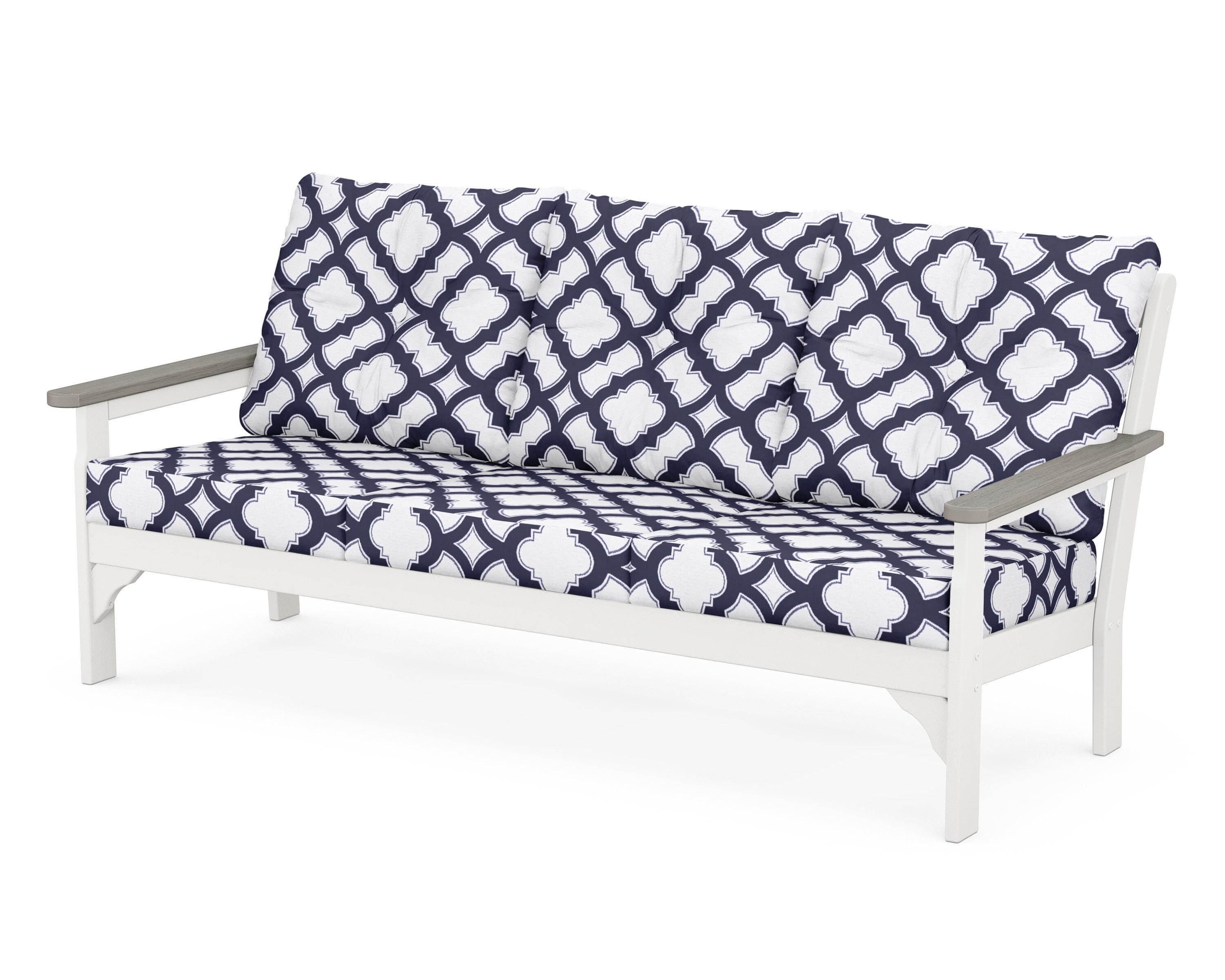 POLYWOOD® Vineyard Deep Seating Sofa in White / Driftwood / Trellis Navy