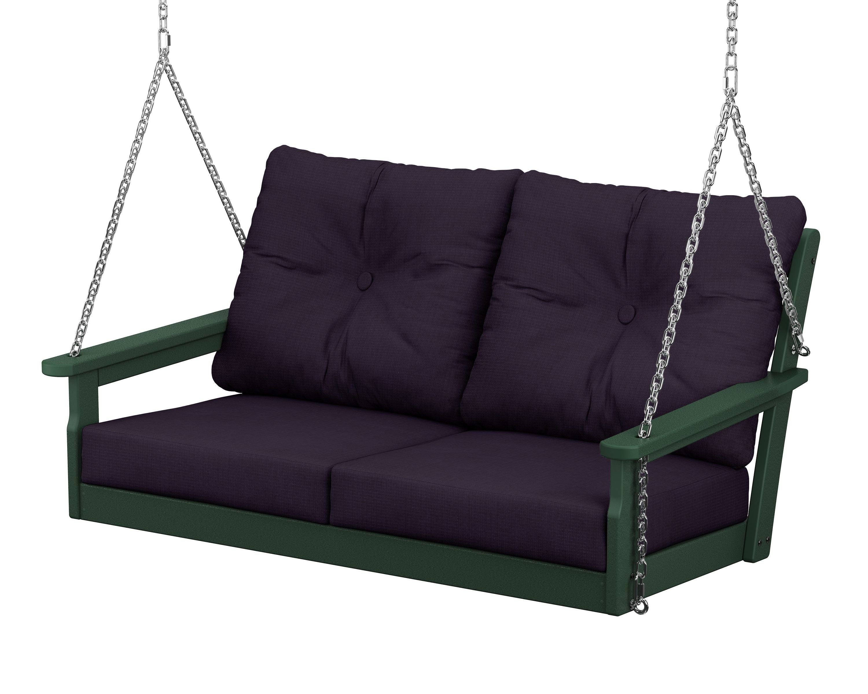POLYWOOD® Vineyard Deep Seating Swing in Green / Navy Linen