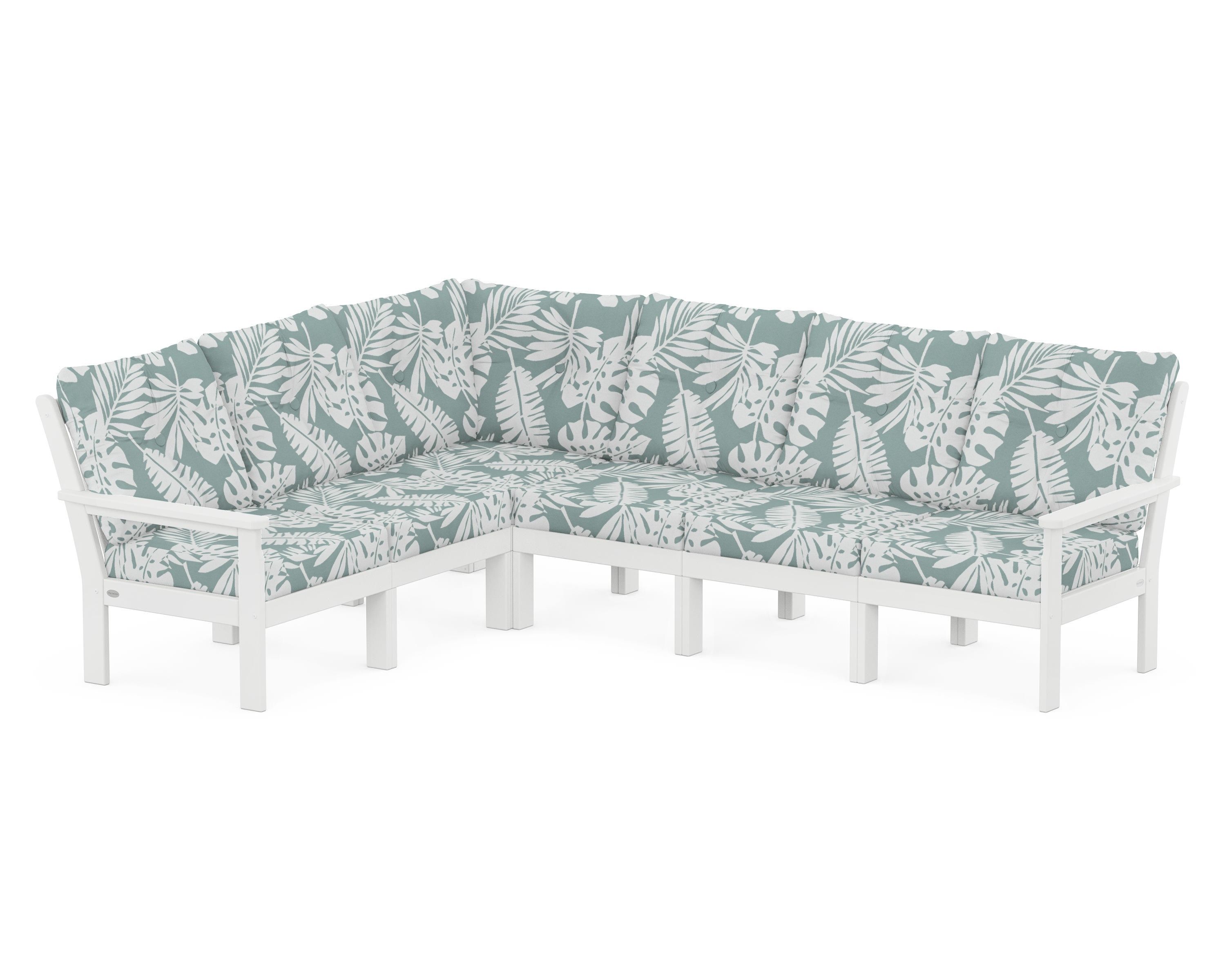 POLYWOOD® Vineyard 6-Piece Sectional in White / Leaf Glacier Spa