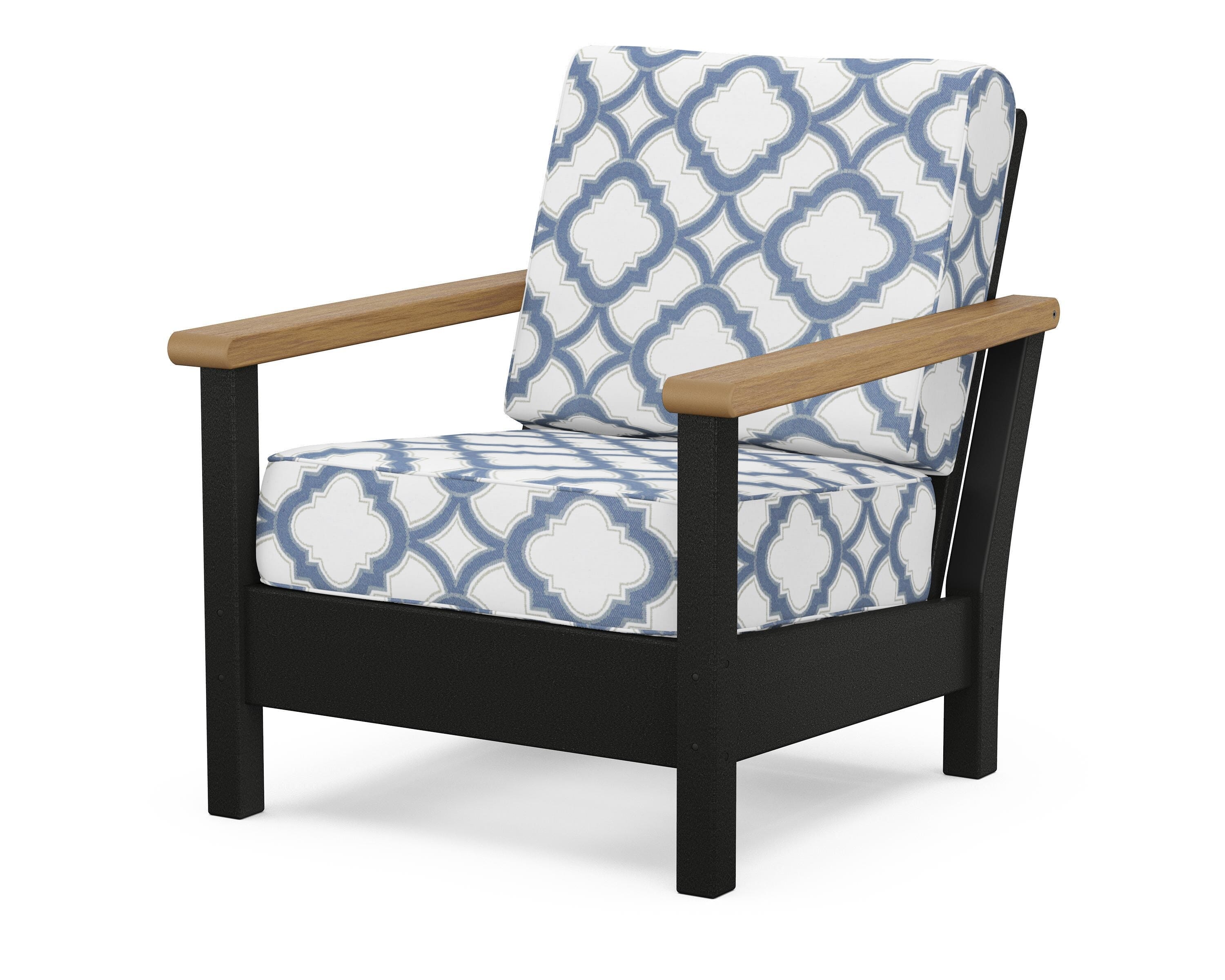 POLYWOOD® Harbour Deep Seating Chair in Black / Natural / Trellis Sky Blue