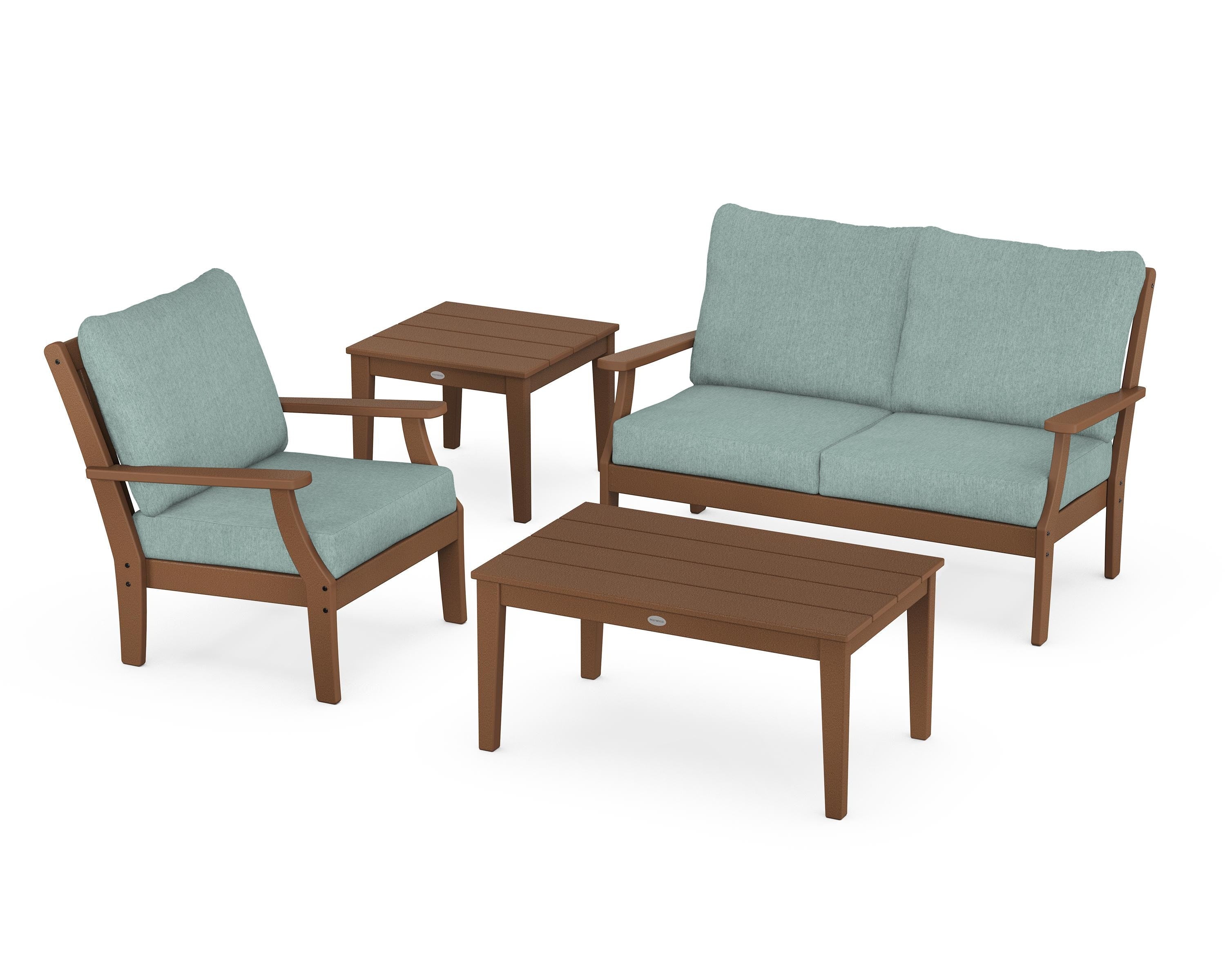 POLYWOOD® Braxton 4-Piece Deep Seating Set in Teak / Glacier Spa