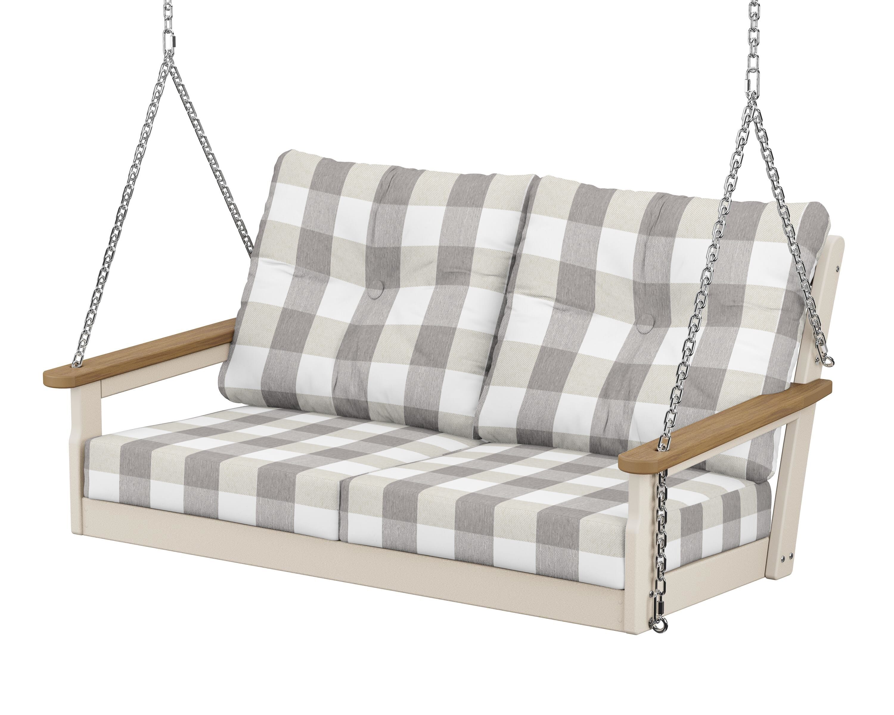 POLYWOOD® Vineyard Deep Seating Swing in Sand / Natural / Buffalo Plaid Grey Mist