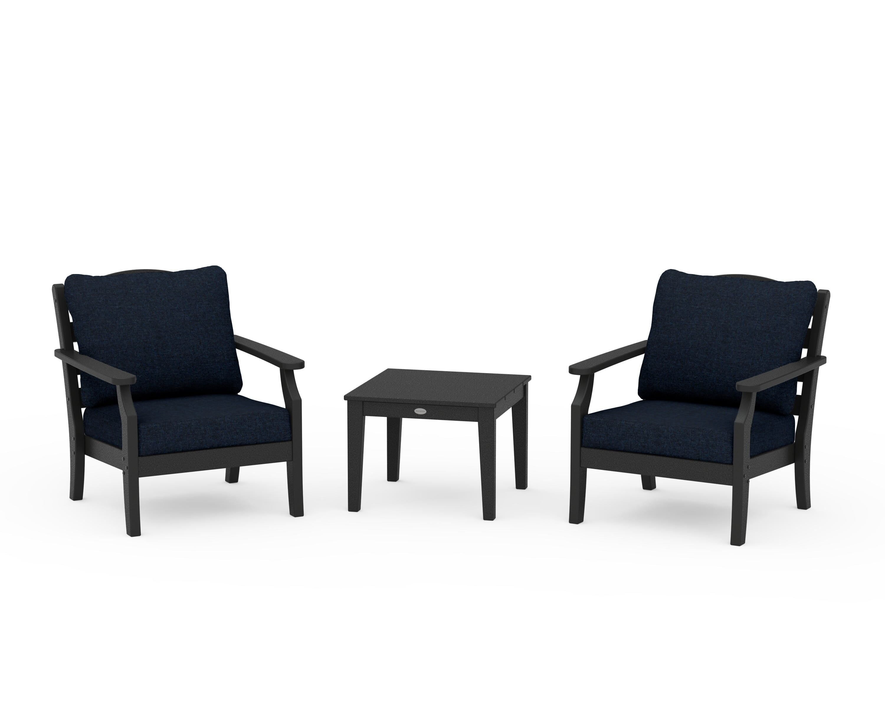 Draper James™ by POLYWOOD® Savannah 3-Piece Deep Seating Set in Black / Marine Indigo
