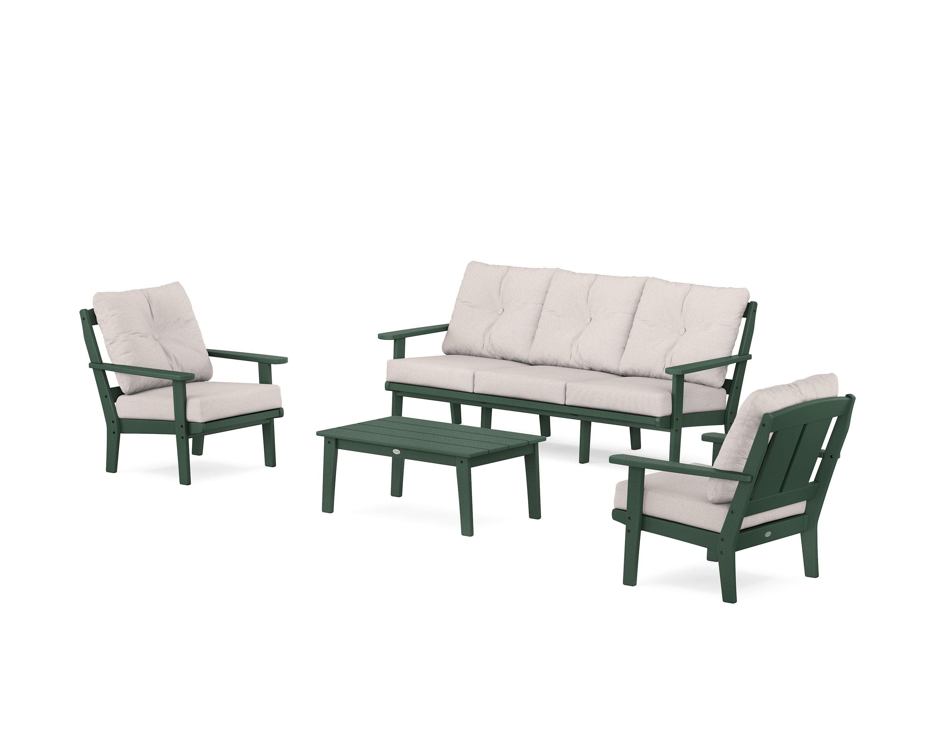 POLYWOOD® Mission 4-Piece Deep Seating Set with Sofa in Green / Dune Burlap