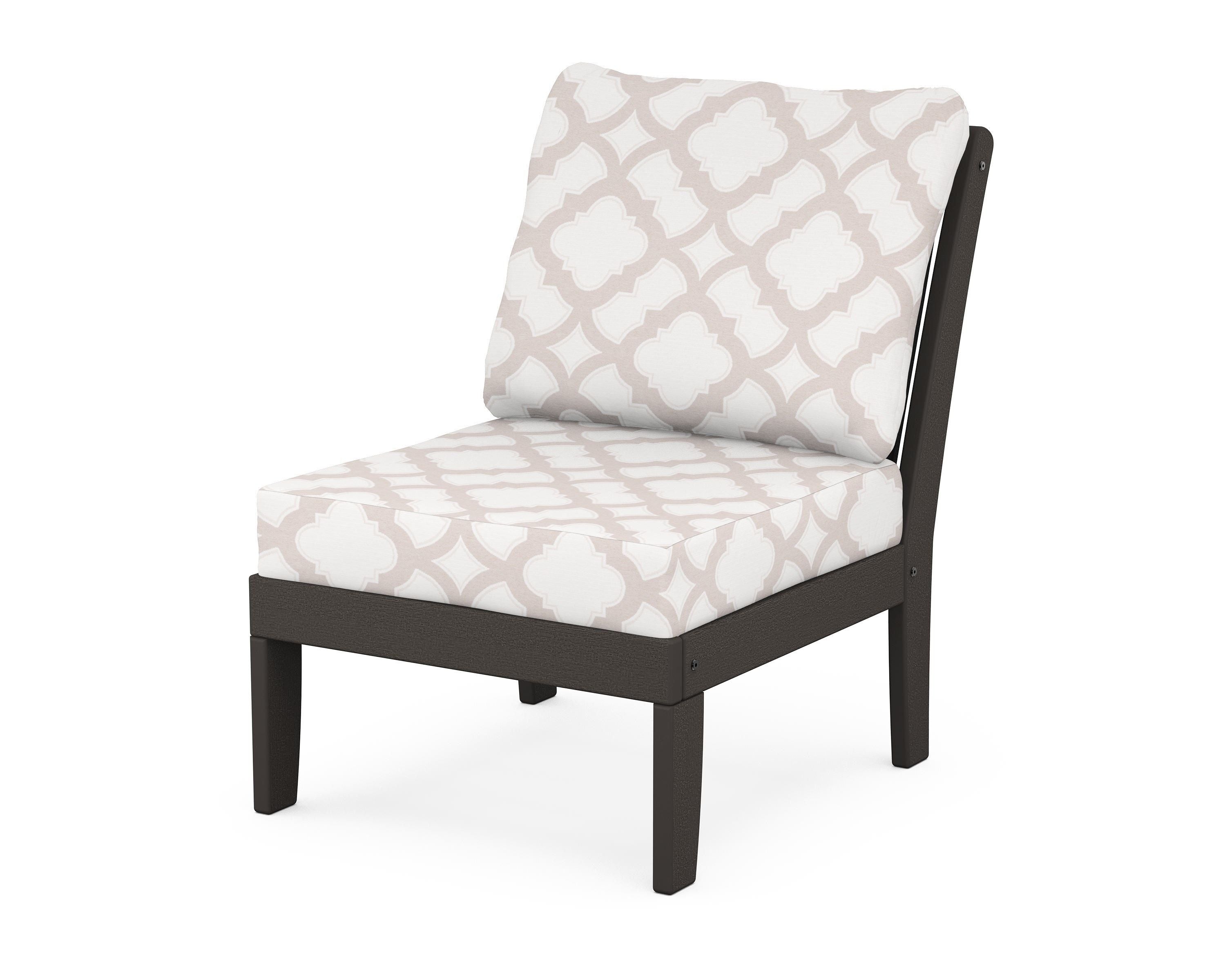 POLYWOOD® Braxton Modular Armless Chair in Vintage Coffee / Trellis Dune Burlap