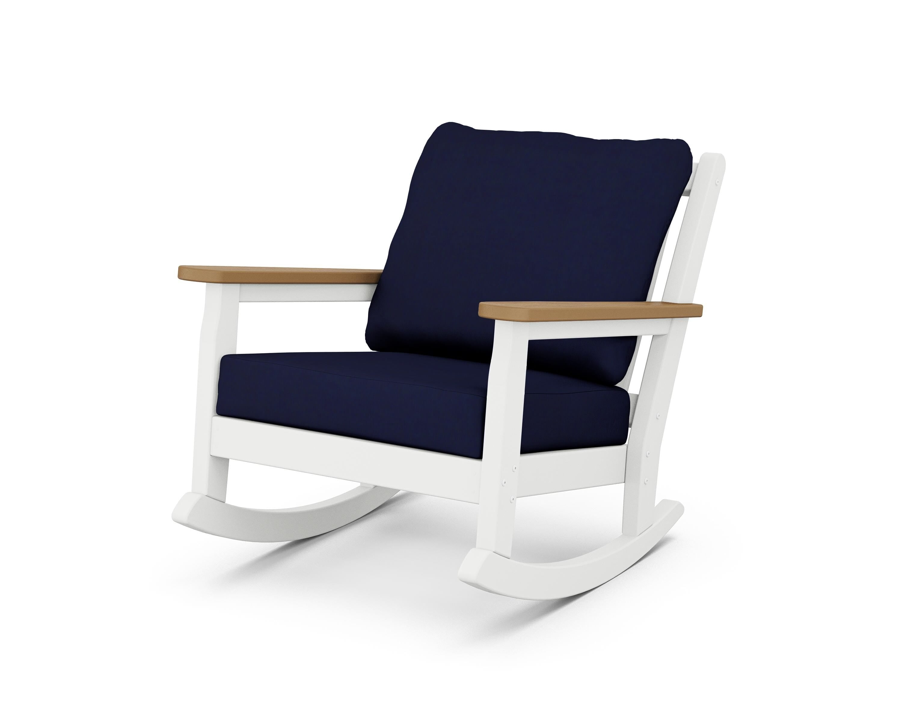 POLYWOOD® Chippendale Deep Seating Rocking Chair in White / Natural / Navy
