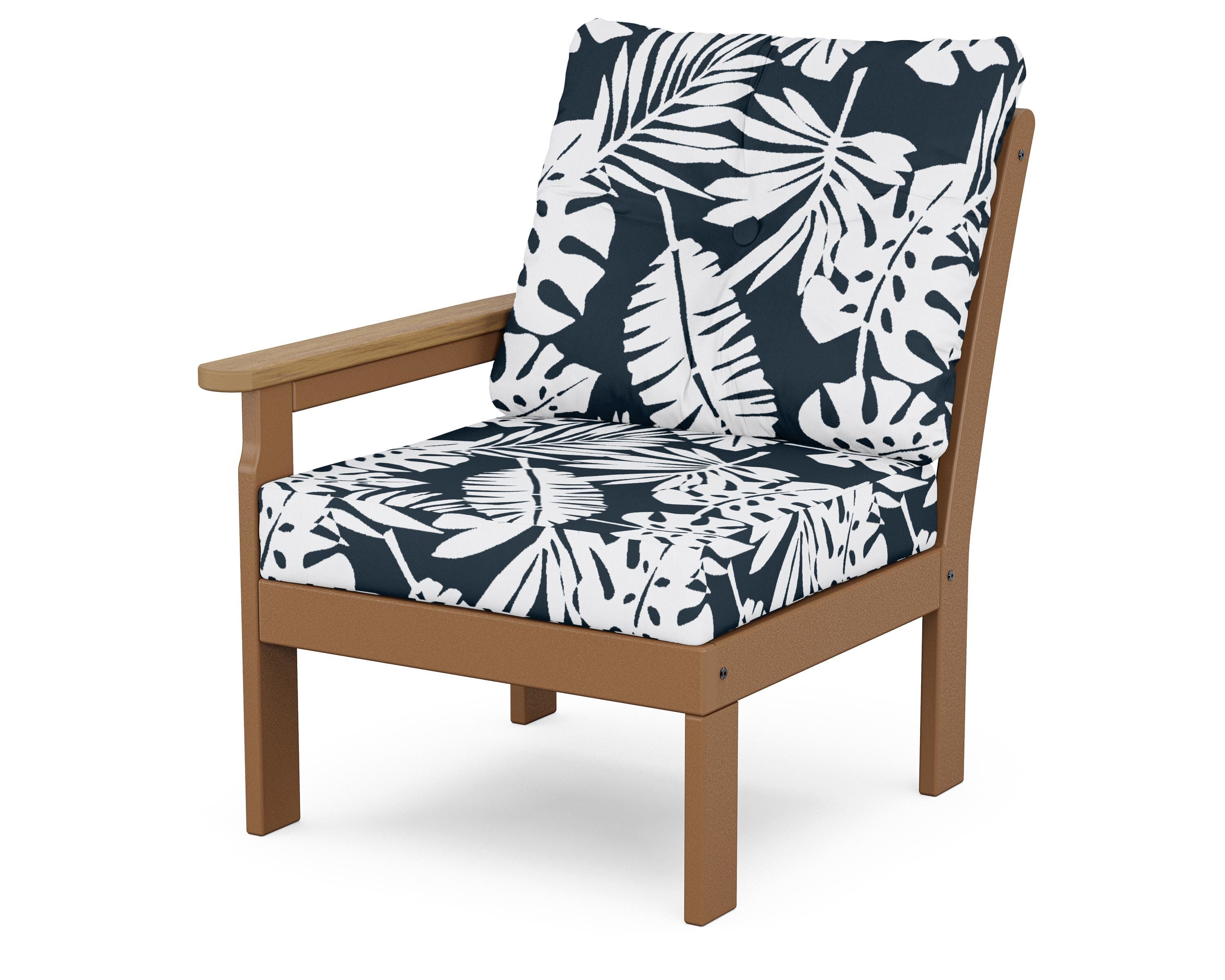 POLYWOOD® Vineyard Modular Left Arm Chair in Teak / Natural / Leaf Marine Indigo