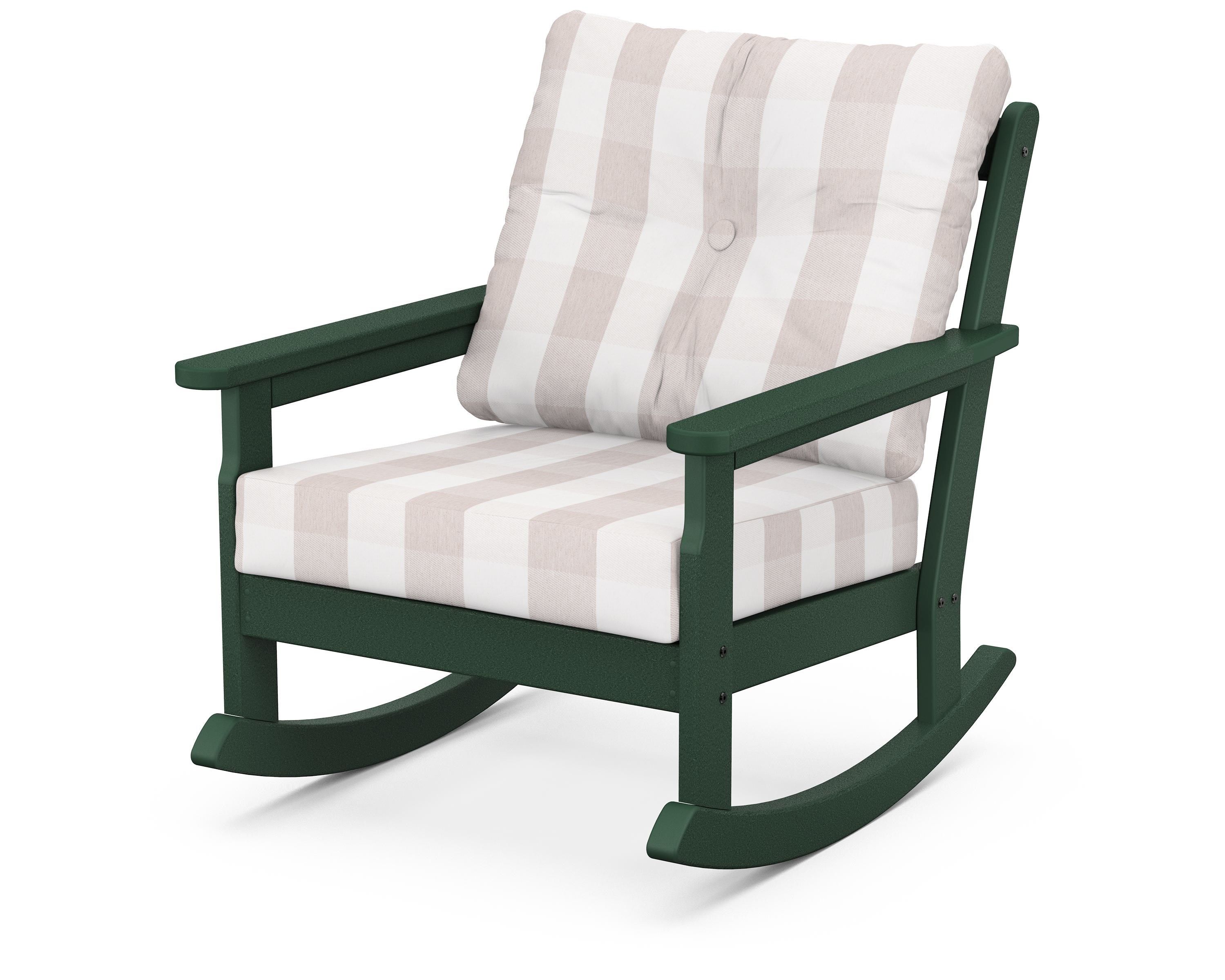 POLYWOOD® Vineyard Deep Seating Rocking Chair in Green / Buffalo Plaid Dune Burlap
