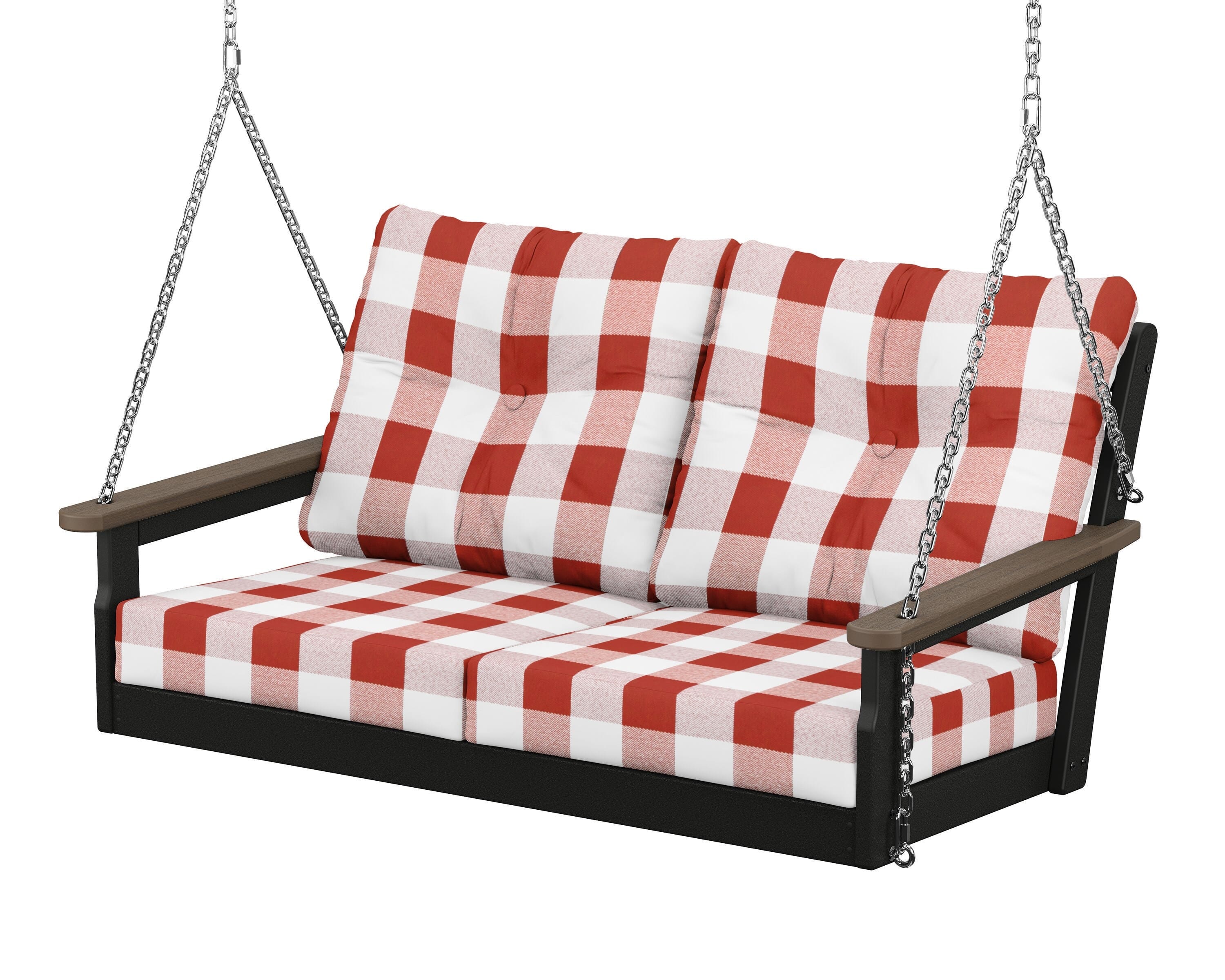 POLYWOOD® Vineyard Deep Seating Swing in Black / Kona / Buffalo Plaid Crimson