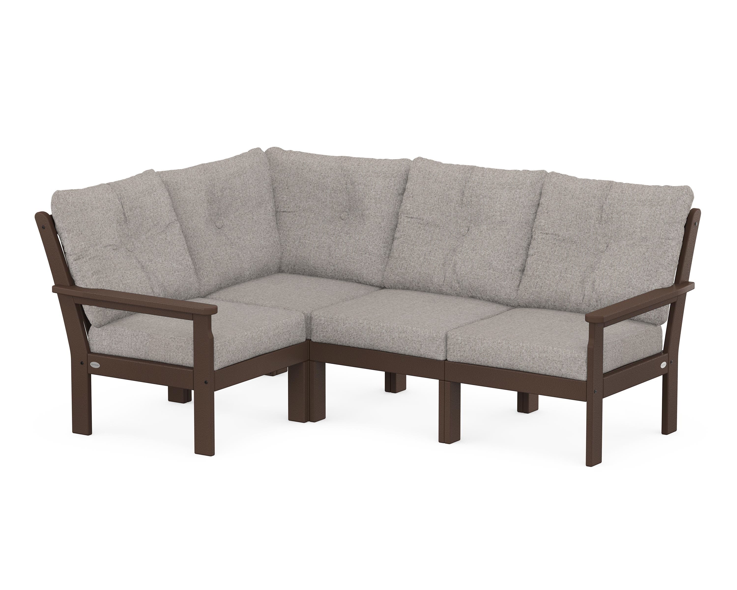 POLYWOOD® Vineyard 4-Piece Sectional in Mahogany / Weathered Tweed