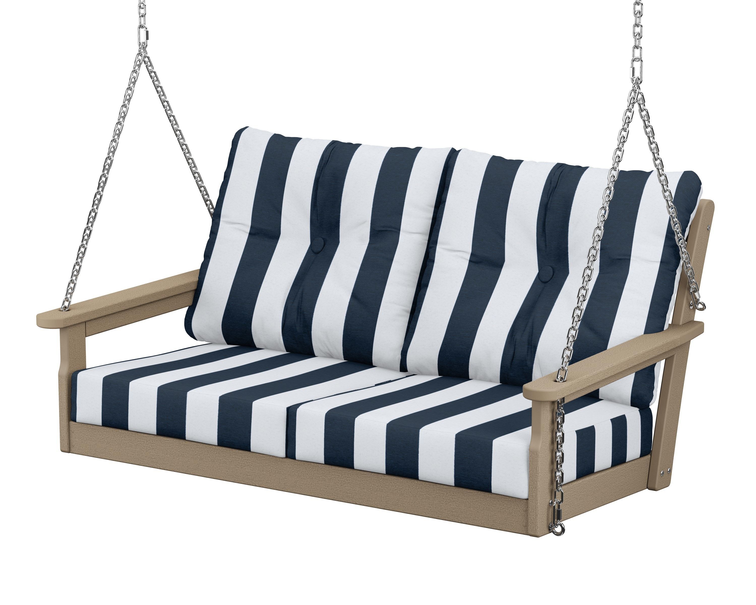 POLYWOOD® Vineyard Deep Seating Swing in Vintage Sahara / Cabana Stripe Marine Indigo