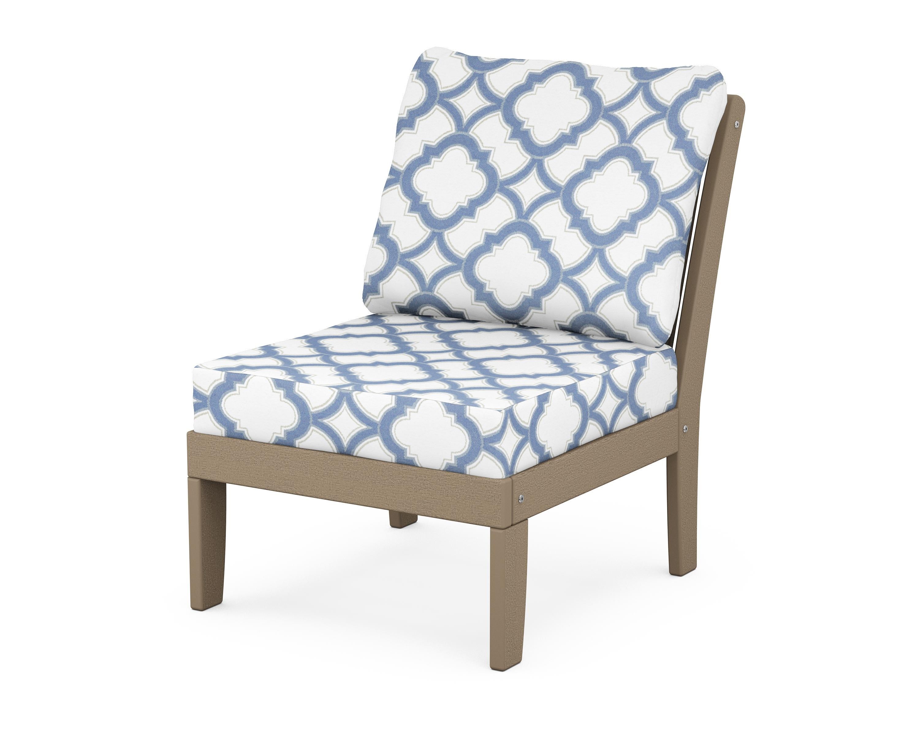 POLYWOOD® Braxton Modular Armless Chair in Vintage Sahara / Trellis Sky Blue