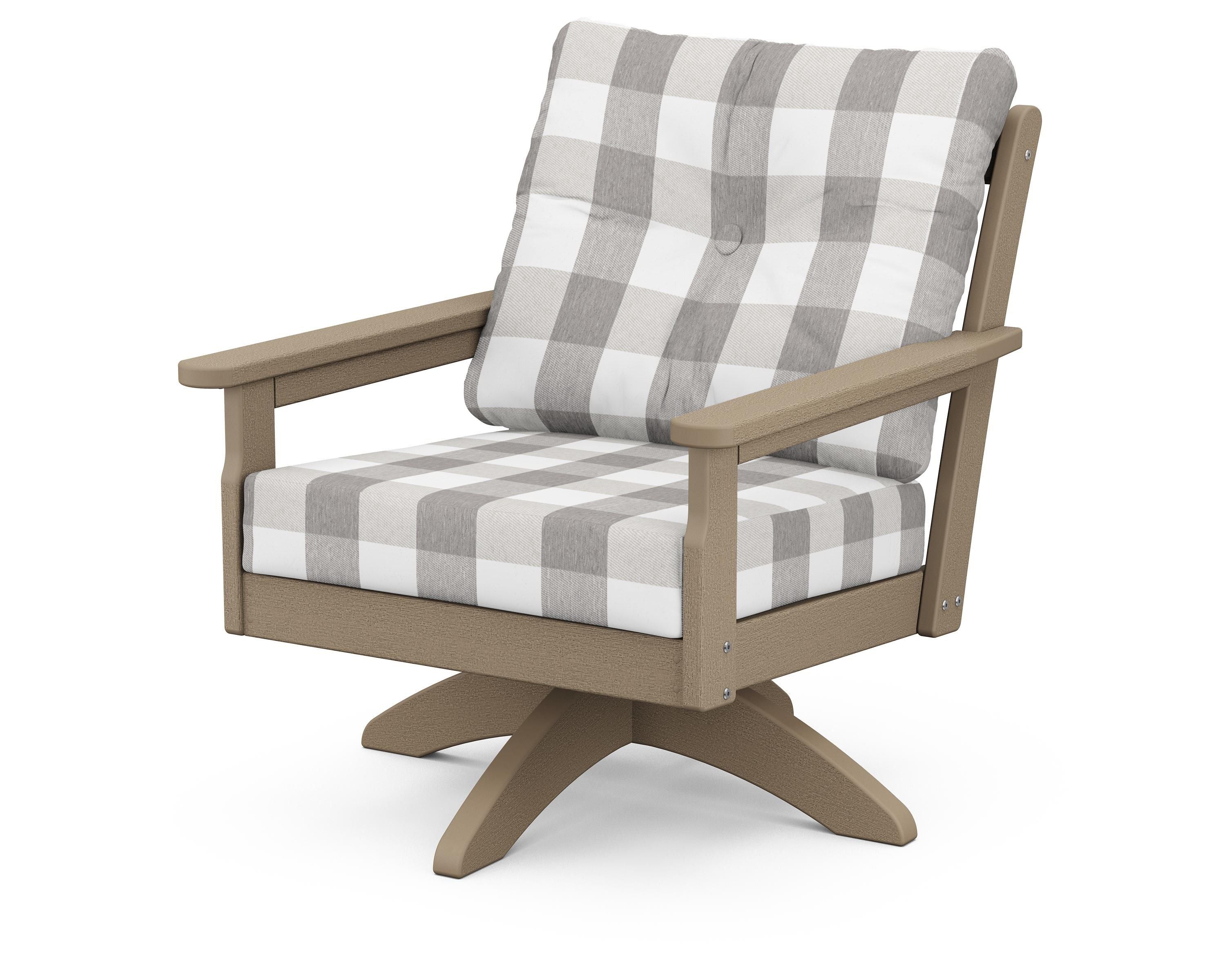 POLYWOOD® Vineyard Deep Seating Swivel Chair in Vintage Sahara / Buffalo Plaid Grey Mist