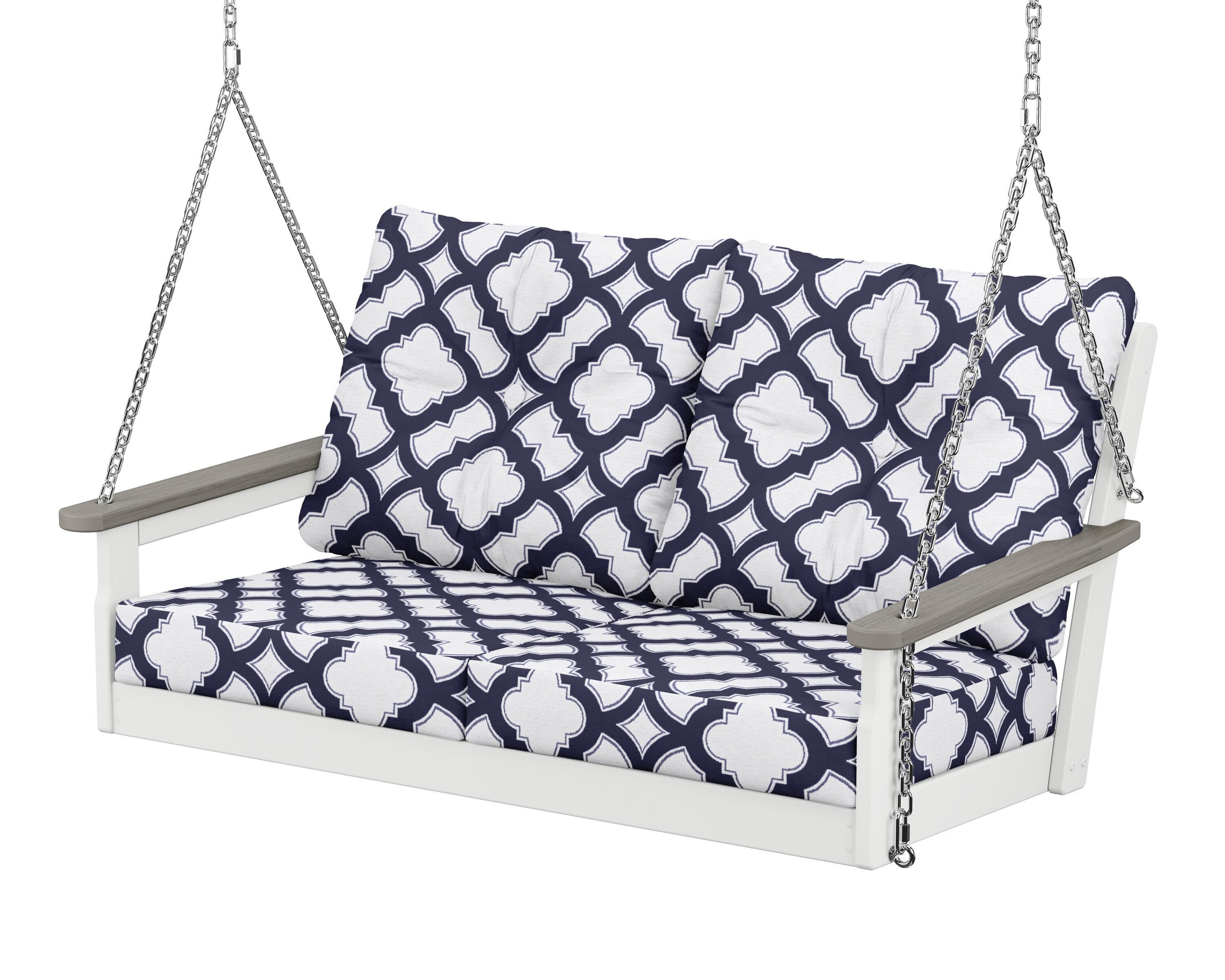 POLYWOOD® Vineyard Deep Seating Swing in White / Driftwood / Trellis Navy