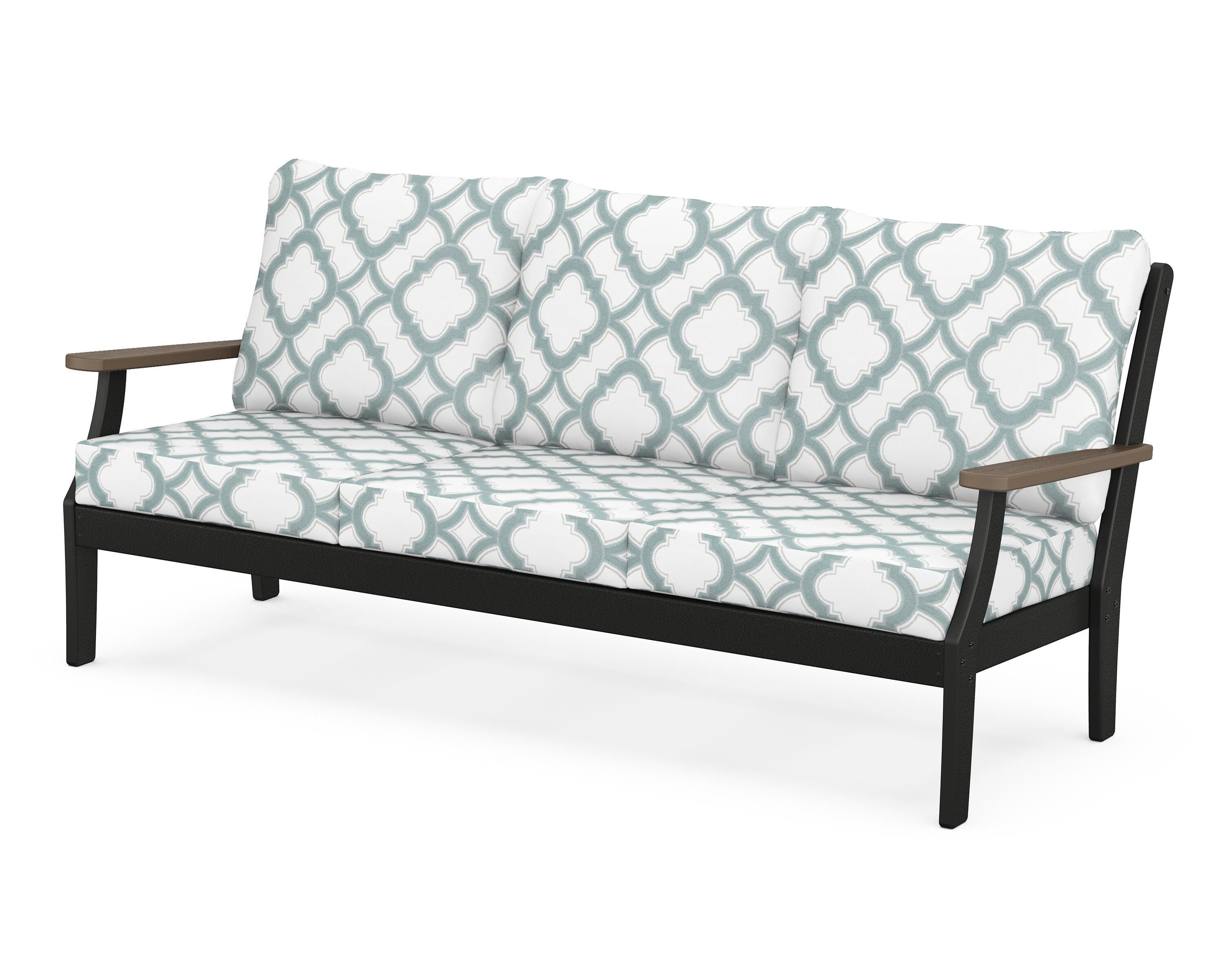 POLYWOOD® Braxton Deep Seating Sofa in Black / Kona / Trellis Glacier Spa