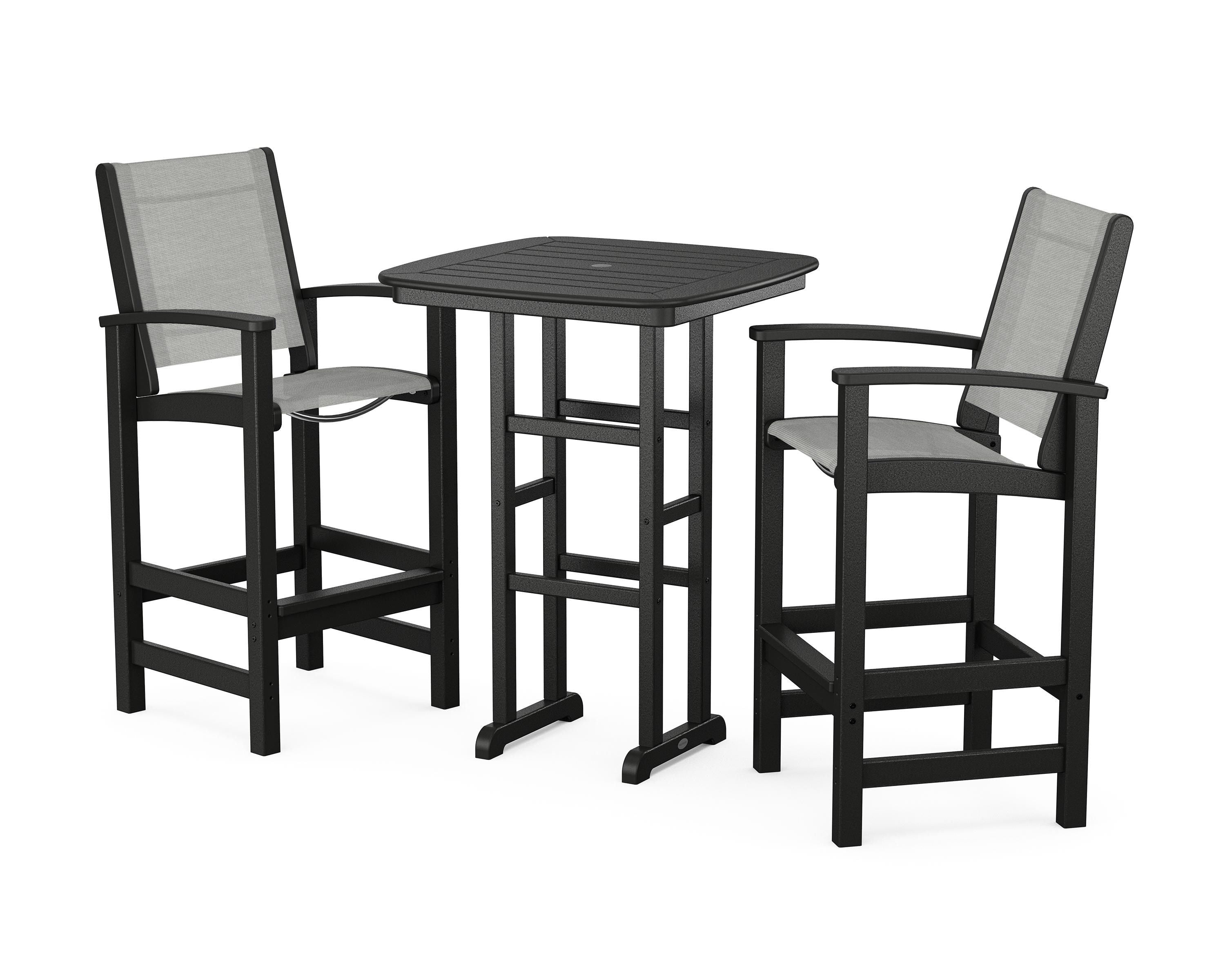 POLYWOOD® Coastal 3-Piece Bar Set in Black / Metallic Sling