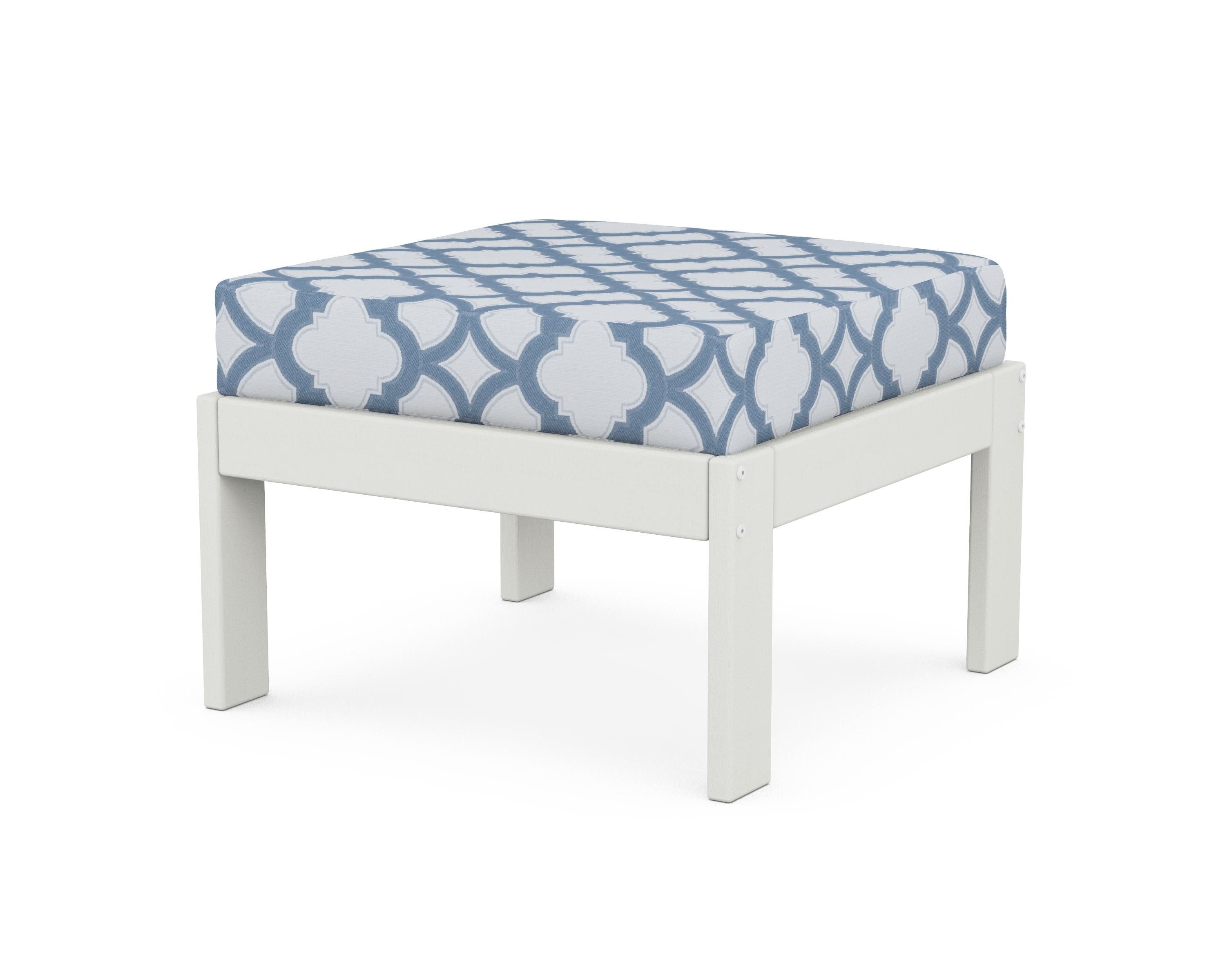 POLYWOOD® Vineyard Modular Ottoman in Vintage White / Trellis Sky Blue