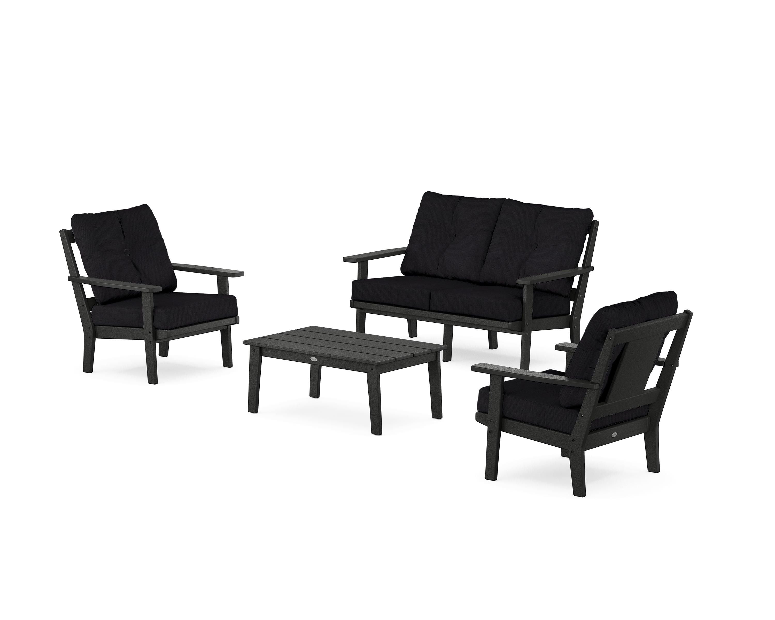 POLYWOOD® Prairie 4-Piece Deep Seating Set with Loveseat in Black / Midnight Linen