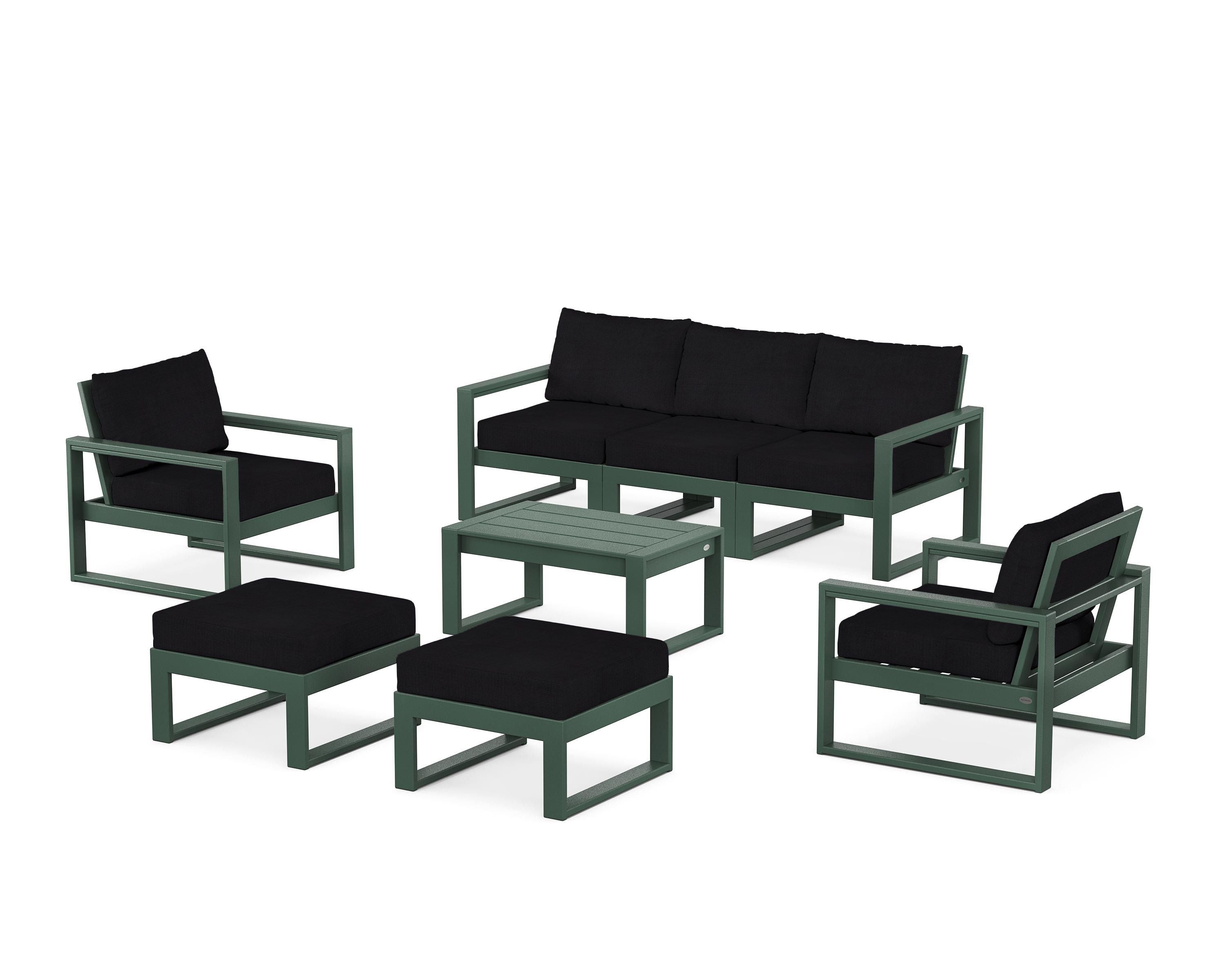 POLYWOOD® EDGE Sectional 8-Piece Lounge Sofa Set in Green / Midnight Linen