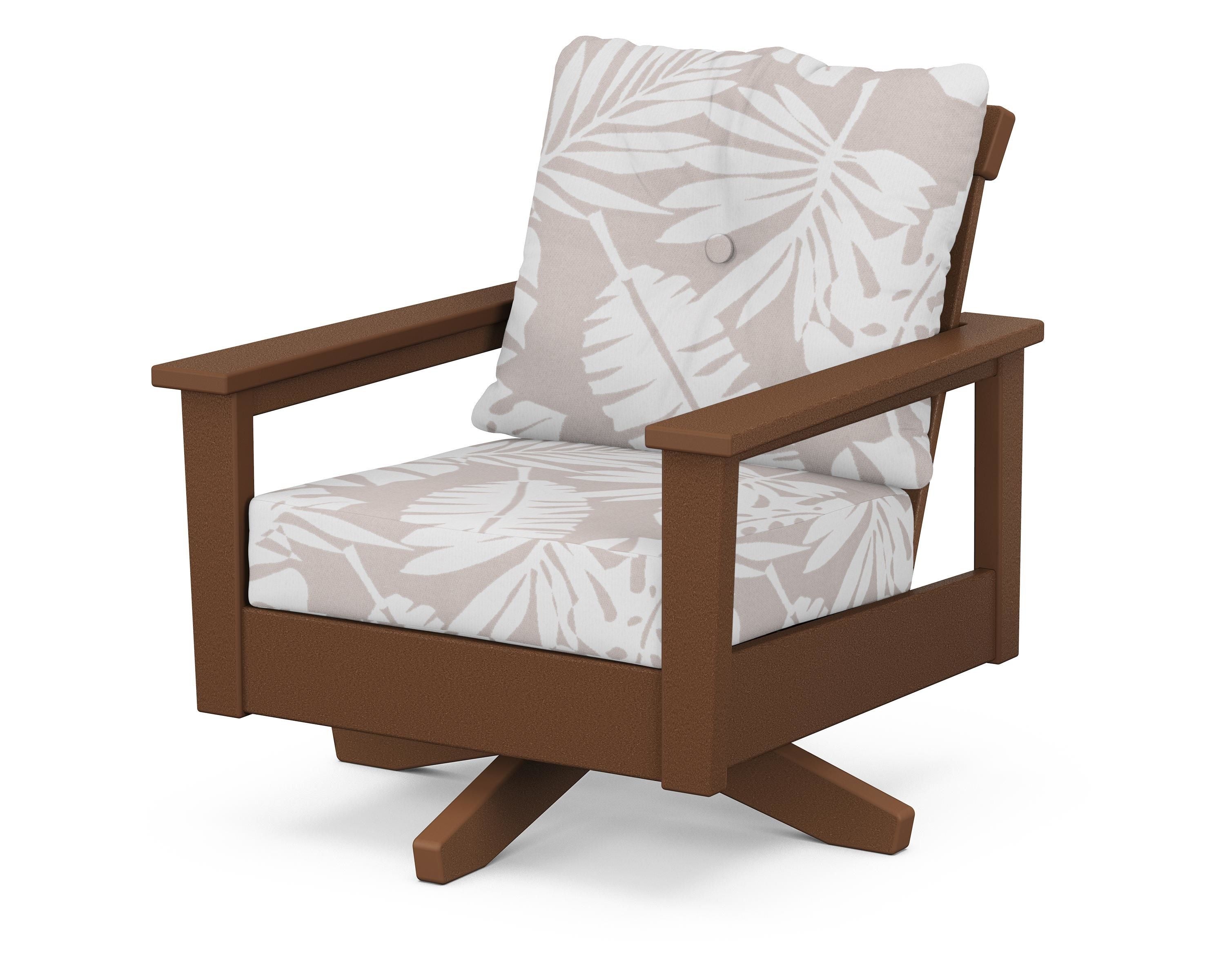 POLYWOOD® Prescott Deep Seating Swivel Chair in Teak / Leaf Dune Burlap