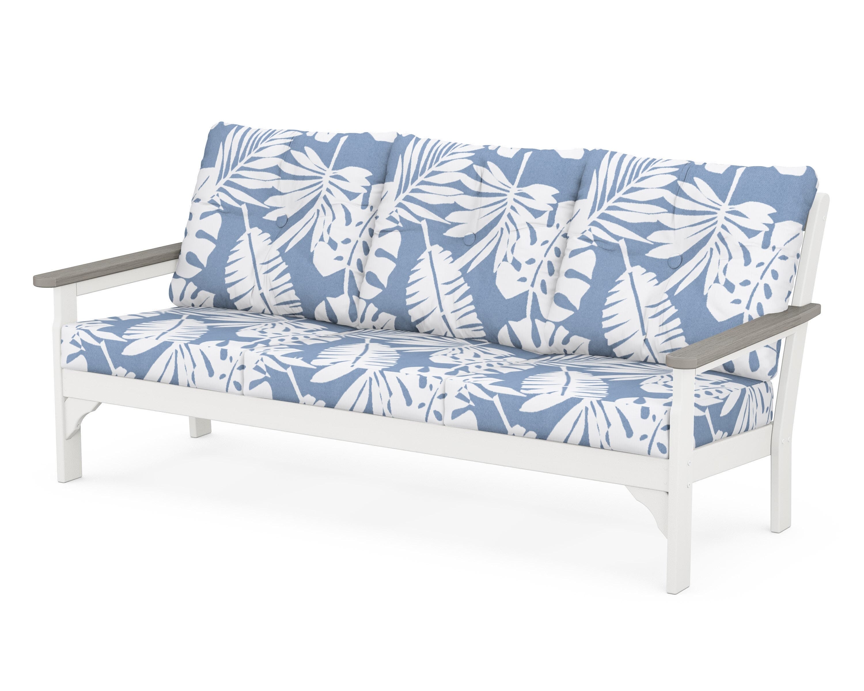 POLYWOOD® Vineyard Deep Seating Sofa in White / Driftwood / Leaf Sky Blue