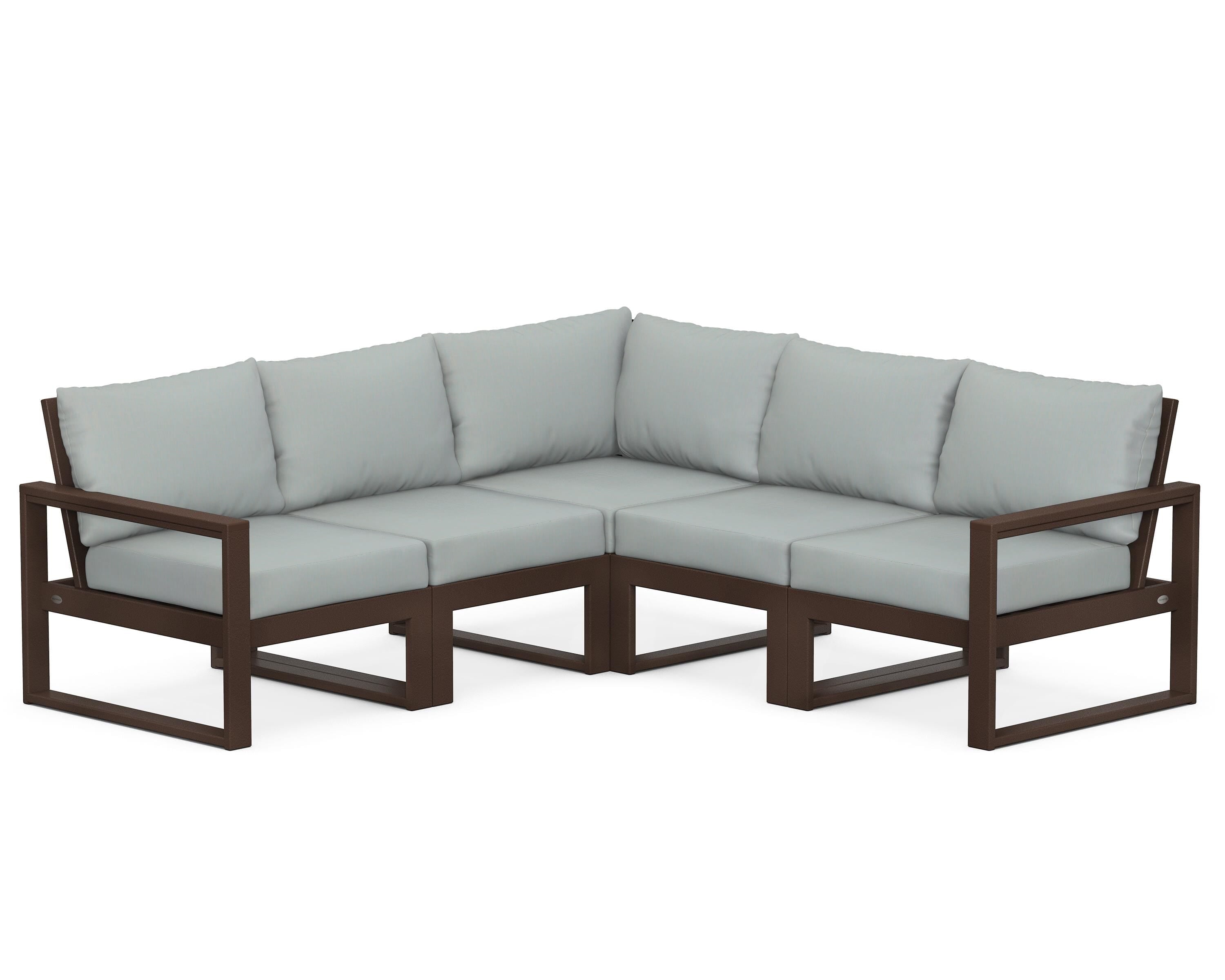 POLYWOOD® EDGE 5-Piece Modular Deep Seating Set in Mahogany / Spa