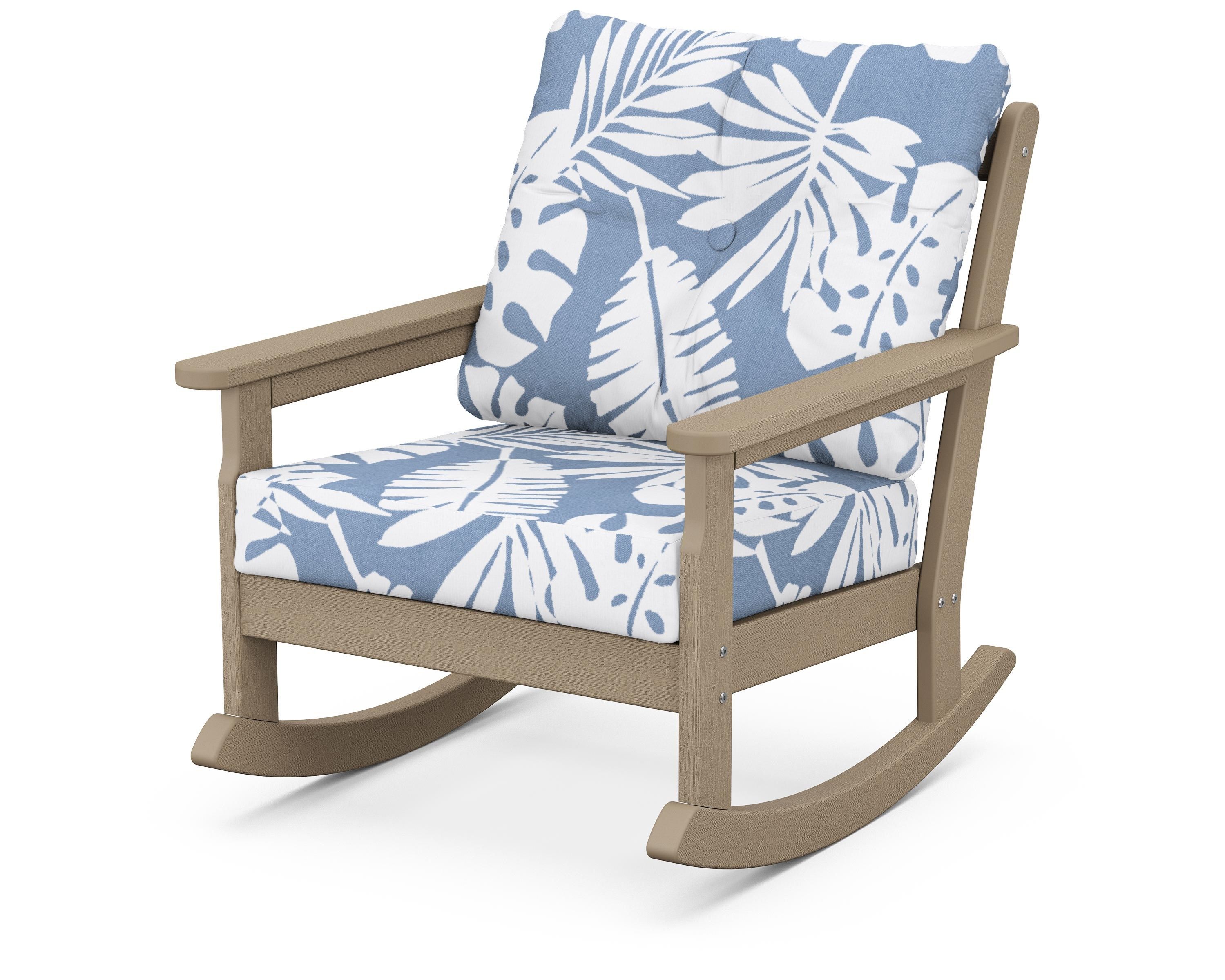POLYWOOD® Vineyard Deep Seating Rocking Chair in Vintage Sahara / Leaf Sky Blue