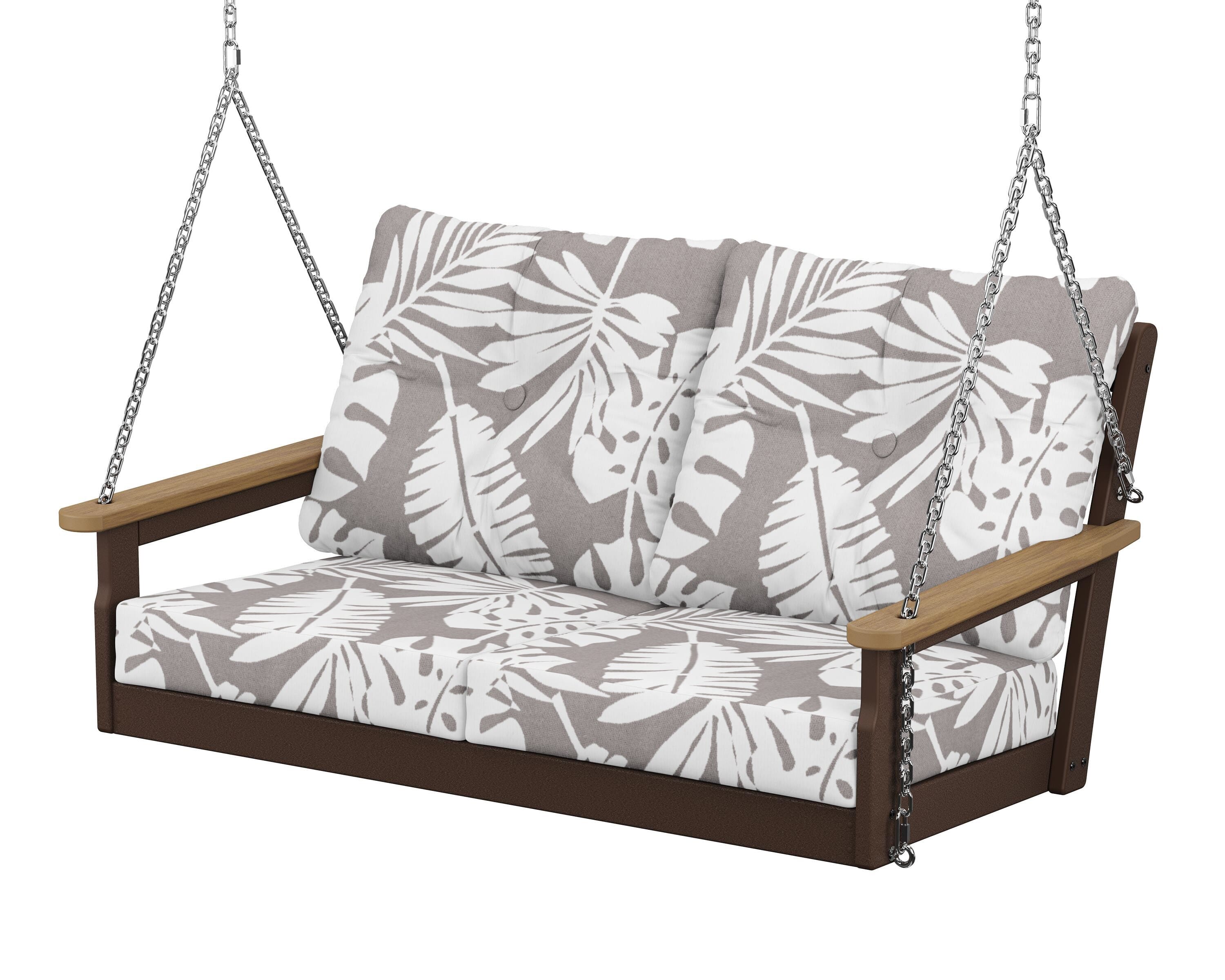 POLYWOOD® Vineyard Deep Seating Swing in Mahogany / Natural / Leaf Grey Mist