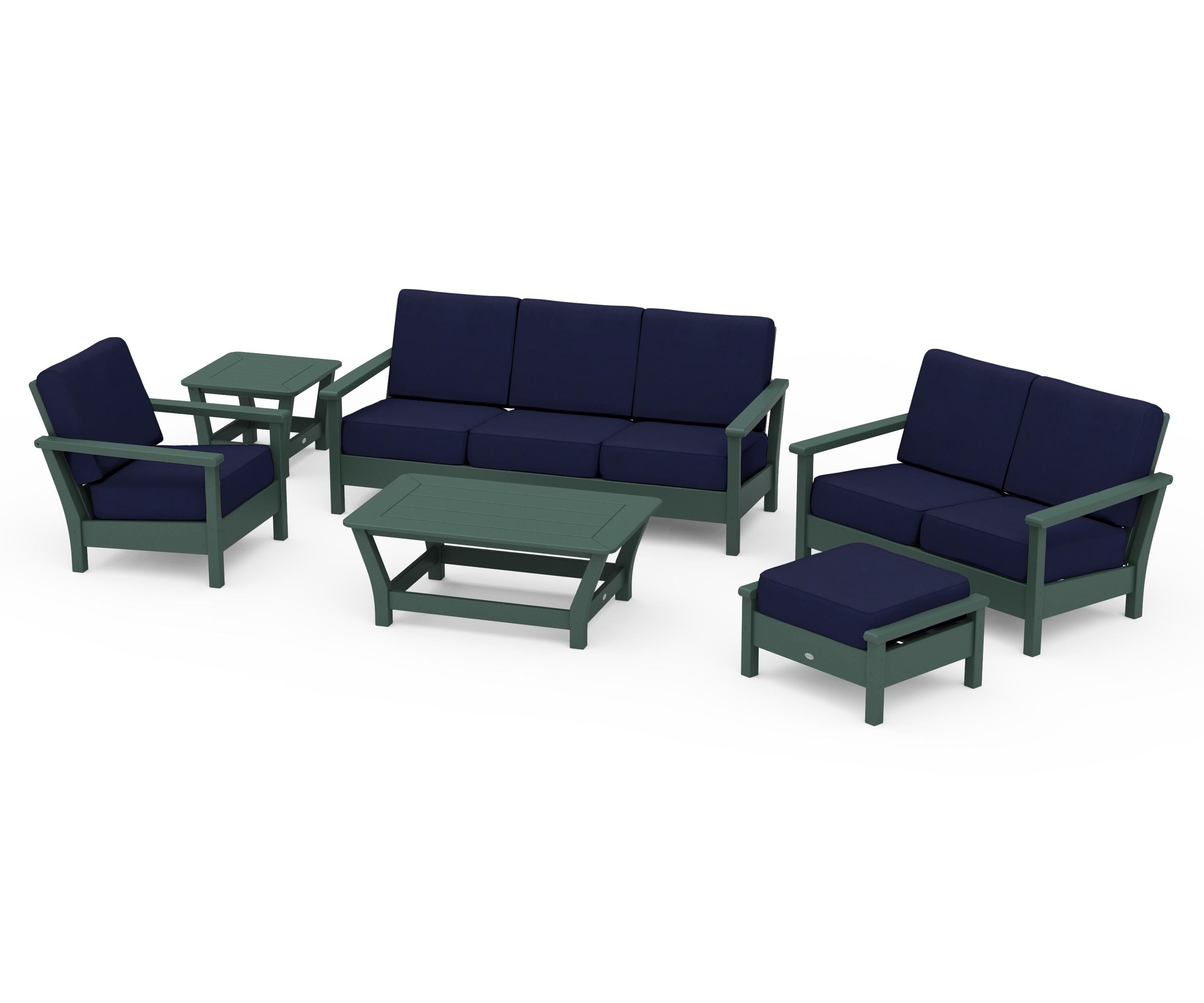 POLYWOOD® Harbour 6-Piece Outdoor Living Set in Green / Navy