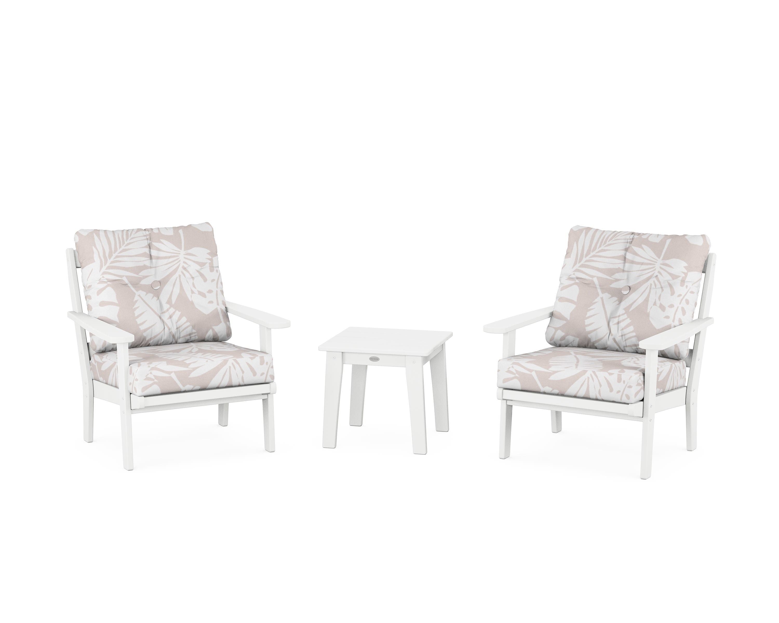 POLYWOOD® Mission 3-Piece Deep Seating Set in White / Leaf Dune Burlap