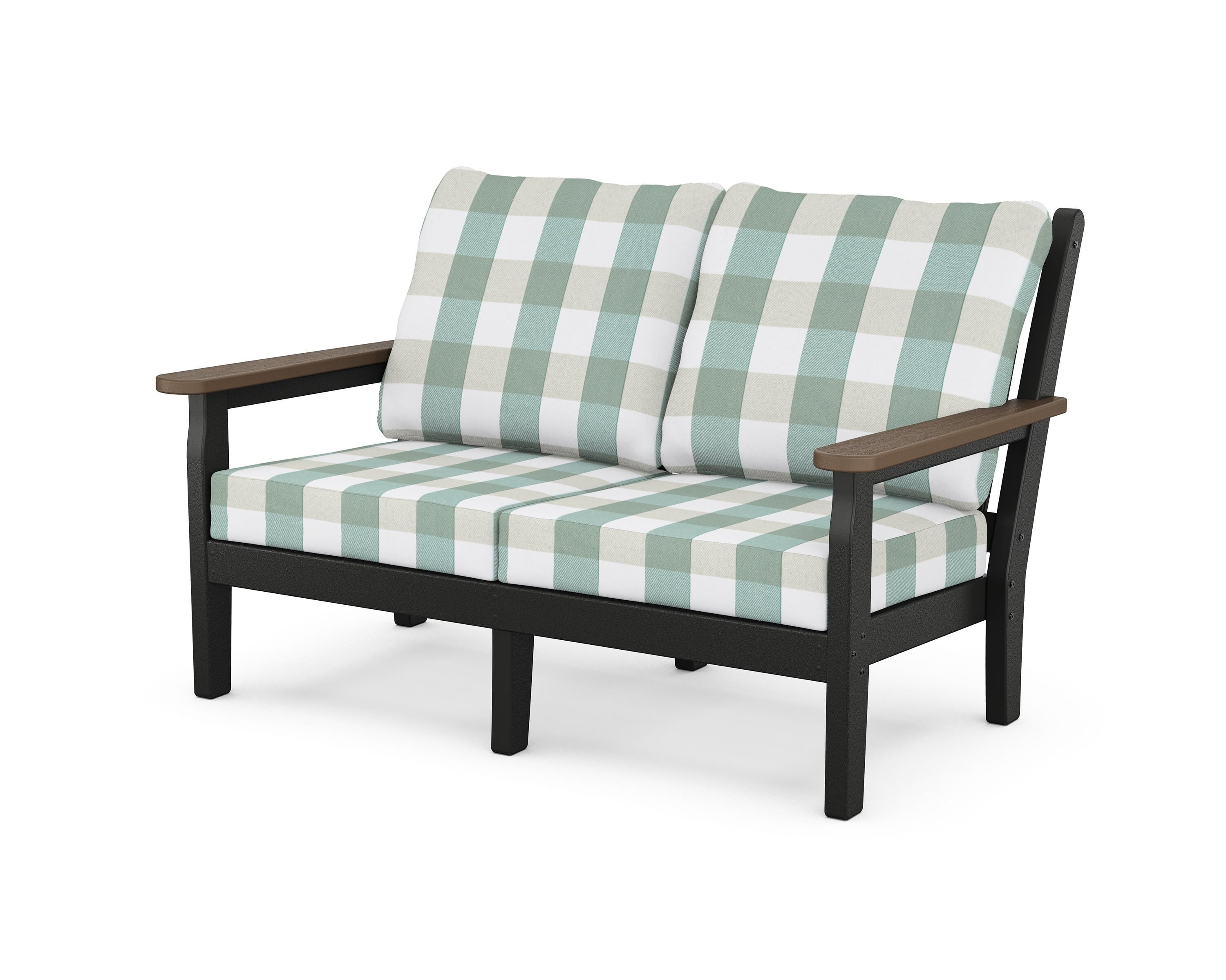 POLYWOOD® Chippendale Deep Seating Loveseat in Black / Kona / Buffalo Plaid Glacier Spa