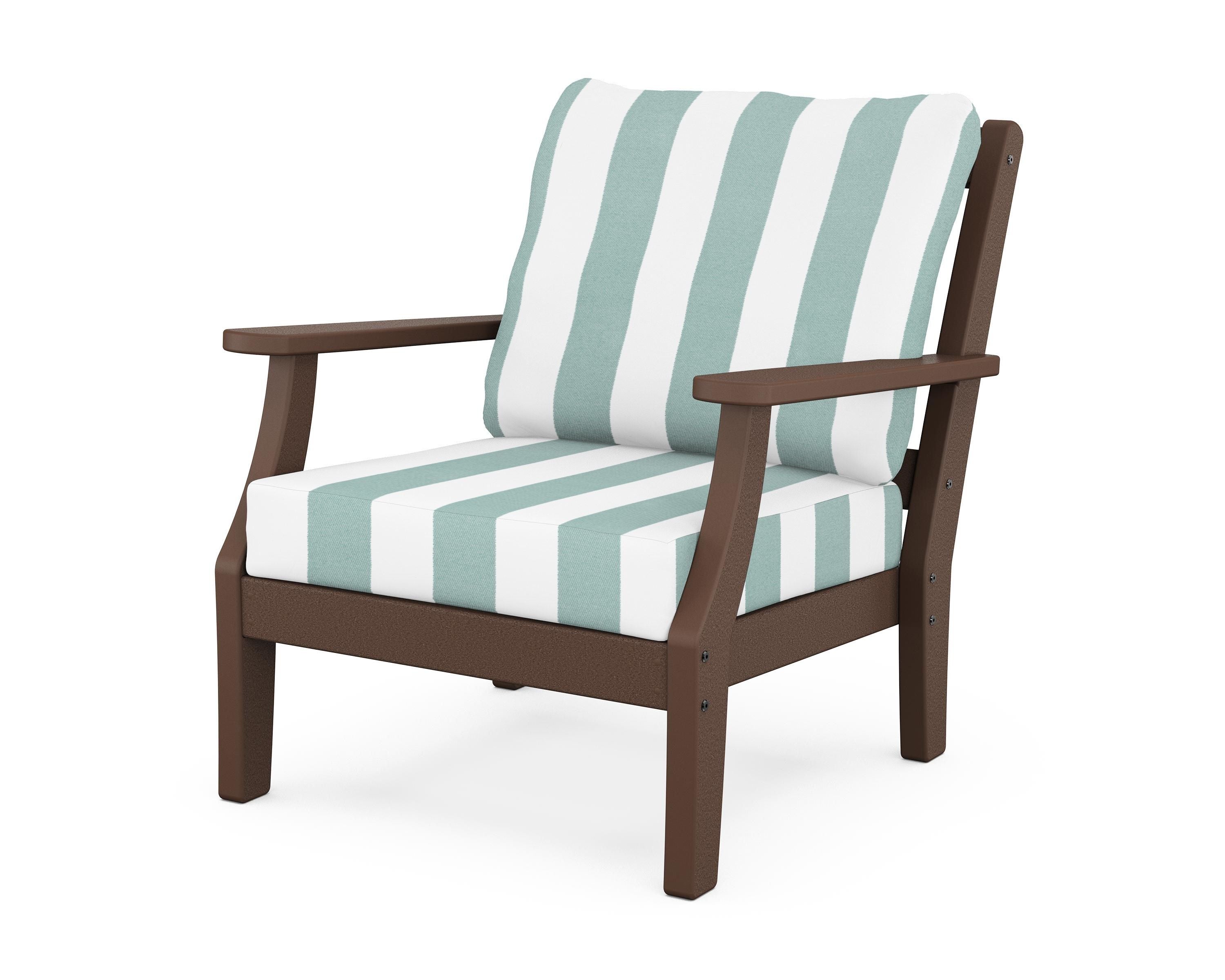 Martha Stewart by POLYWOOD® Chinoiserie Deep Seating Chair in Mahogany / Cabana Stripe Glacier Spa