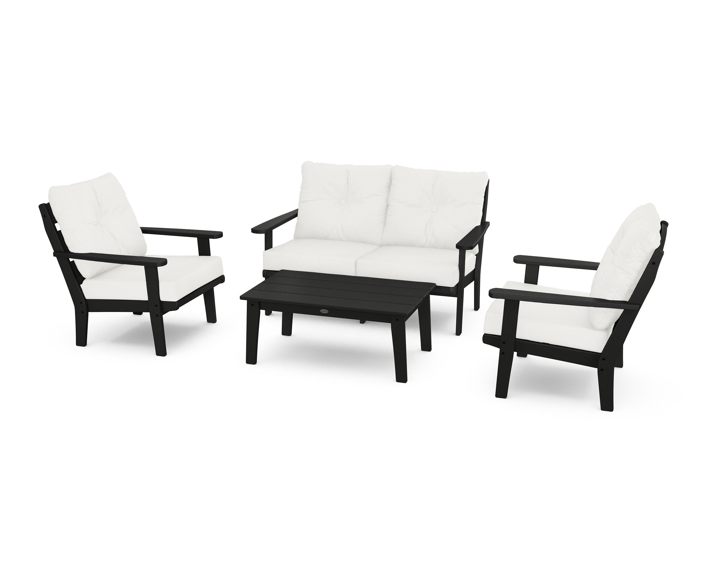 POLYWOOD® Lakeside 4-Piece Deep Seating Set in Black / Natural Linen