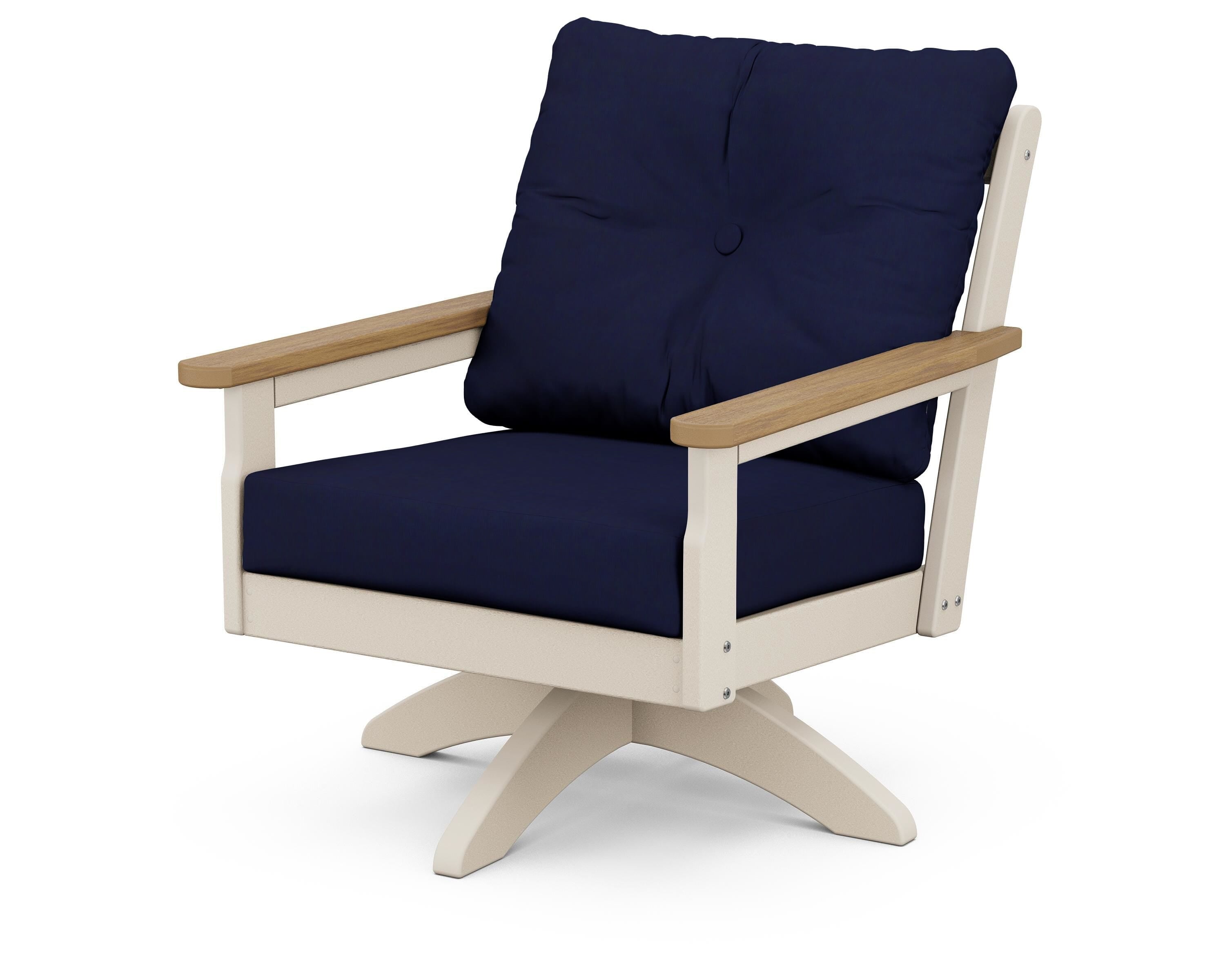 POLYWOOD® Vineyard Deep Seating Swivel Chair in Sand / Natural / Navy