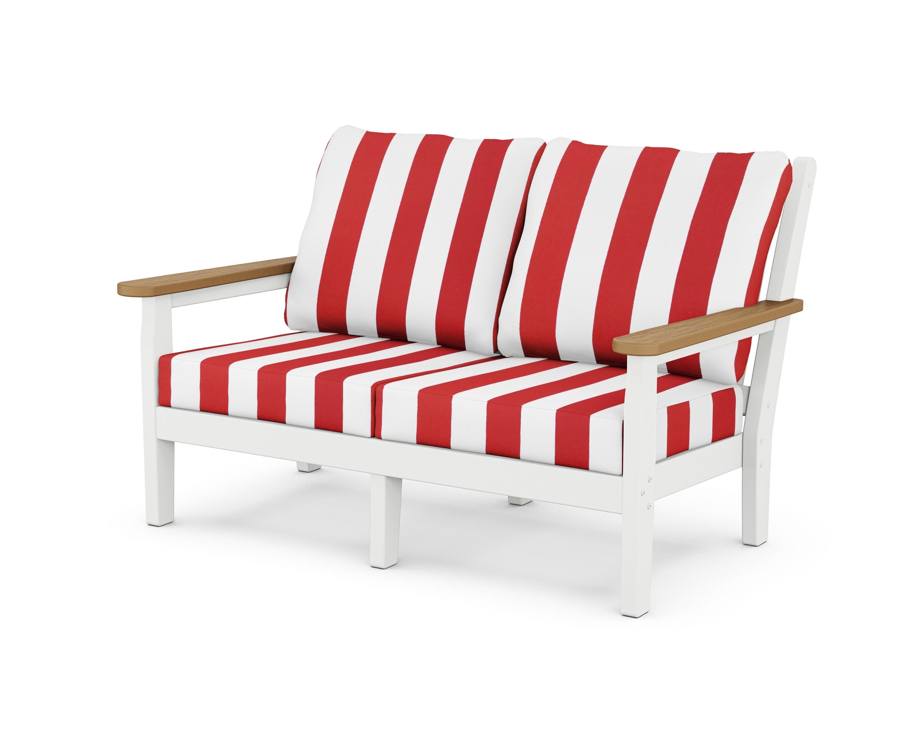 POLYWOOD® Chippendale Deep Seating Loveseat in White / Natural / Cabana Stripe Crimson