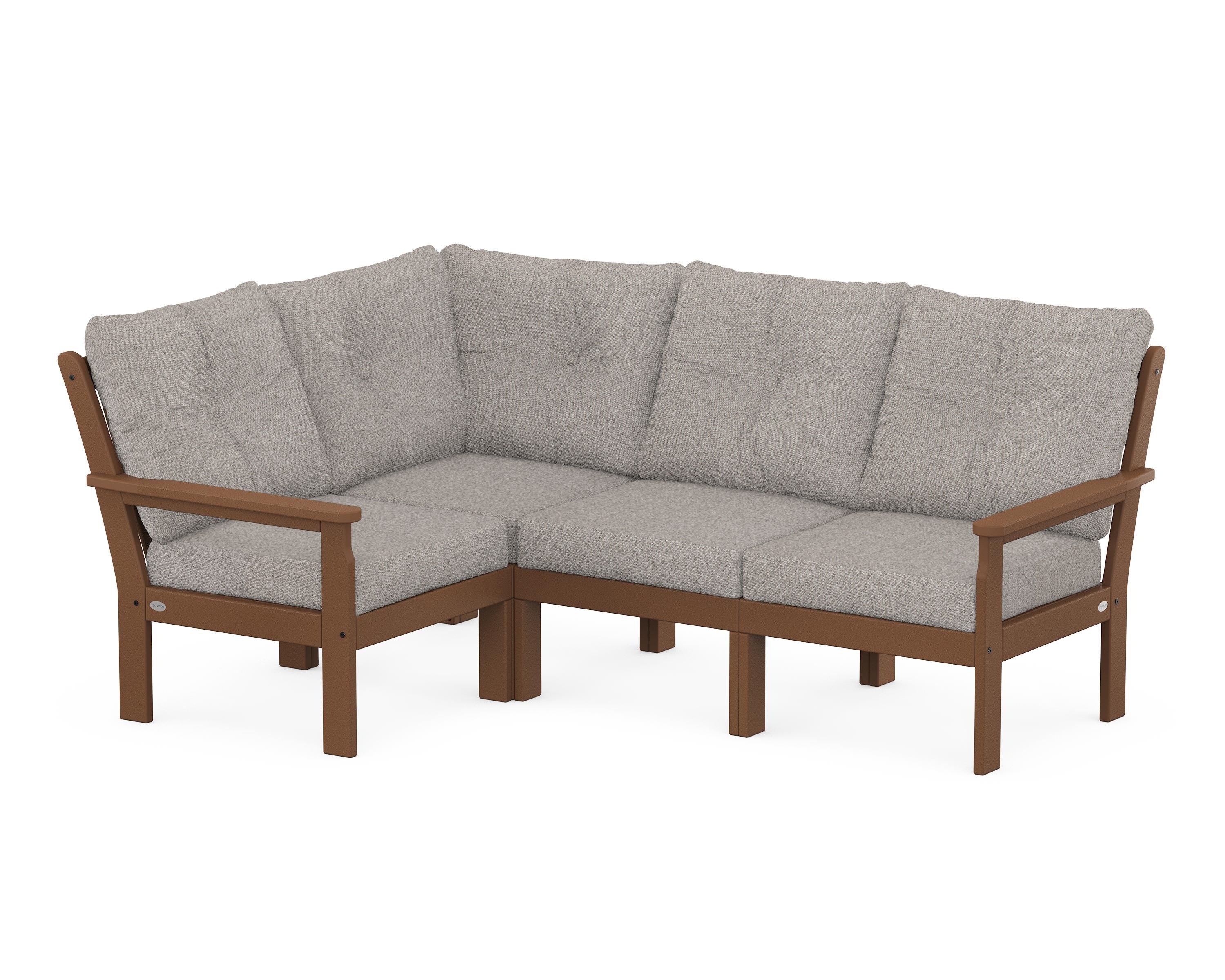 POLYWOOD® Vineyard 4-Piece Sectional in Teak / Weathered Tweed