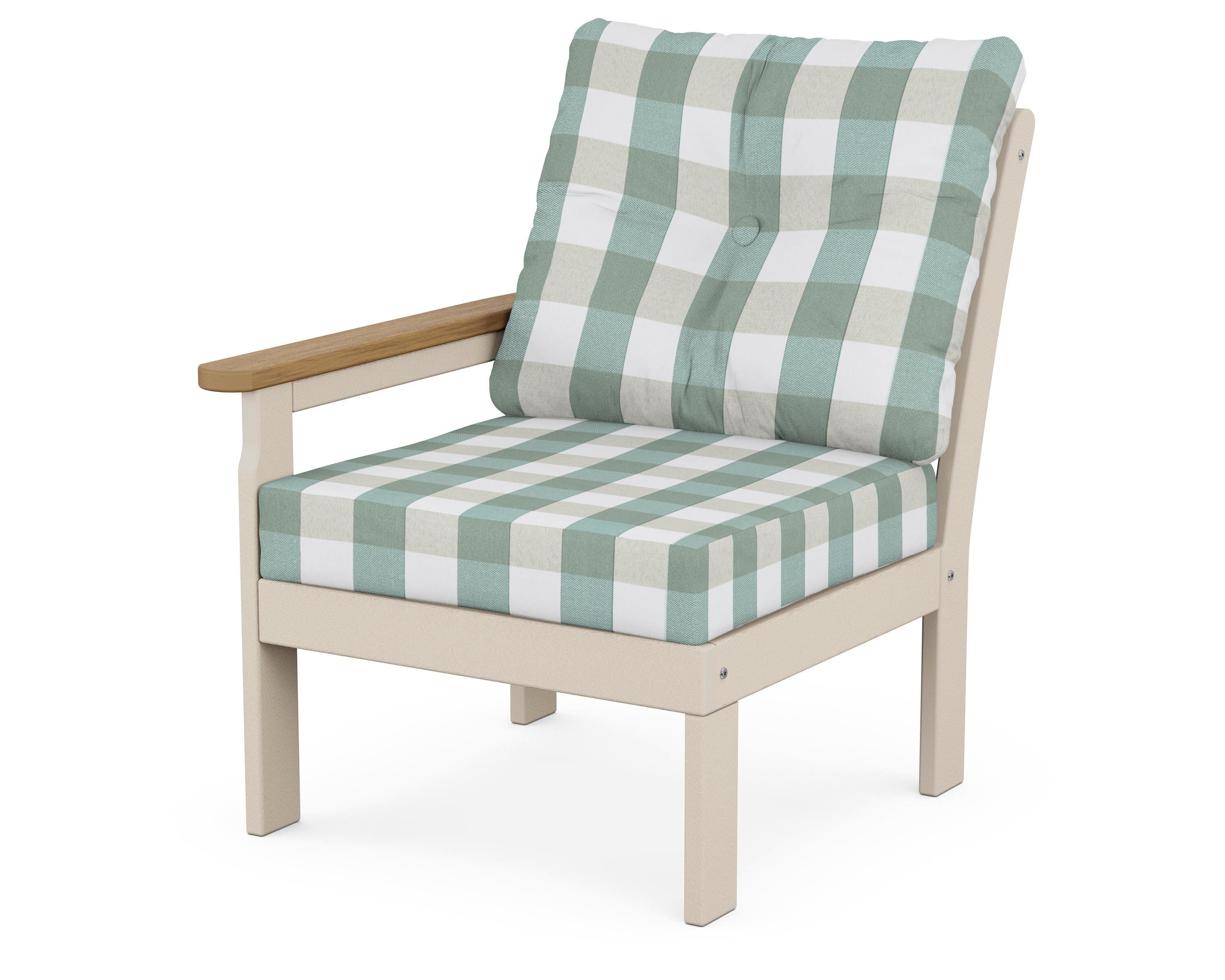 POLYWOOD® Vineyard Modular Left Arm Chair in Sand / Natural / Buffalo Plaid Glacier Spa