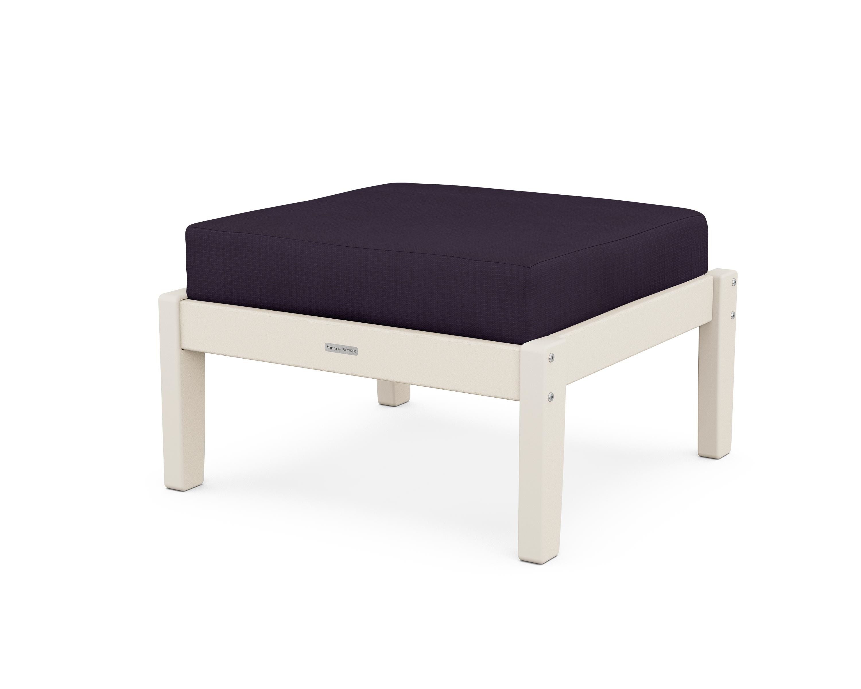 Martha Stewart by POLYWOOD® Chinoiserie Deep Seating Ottoman in Sand / Navy Linen