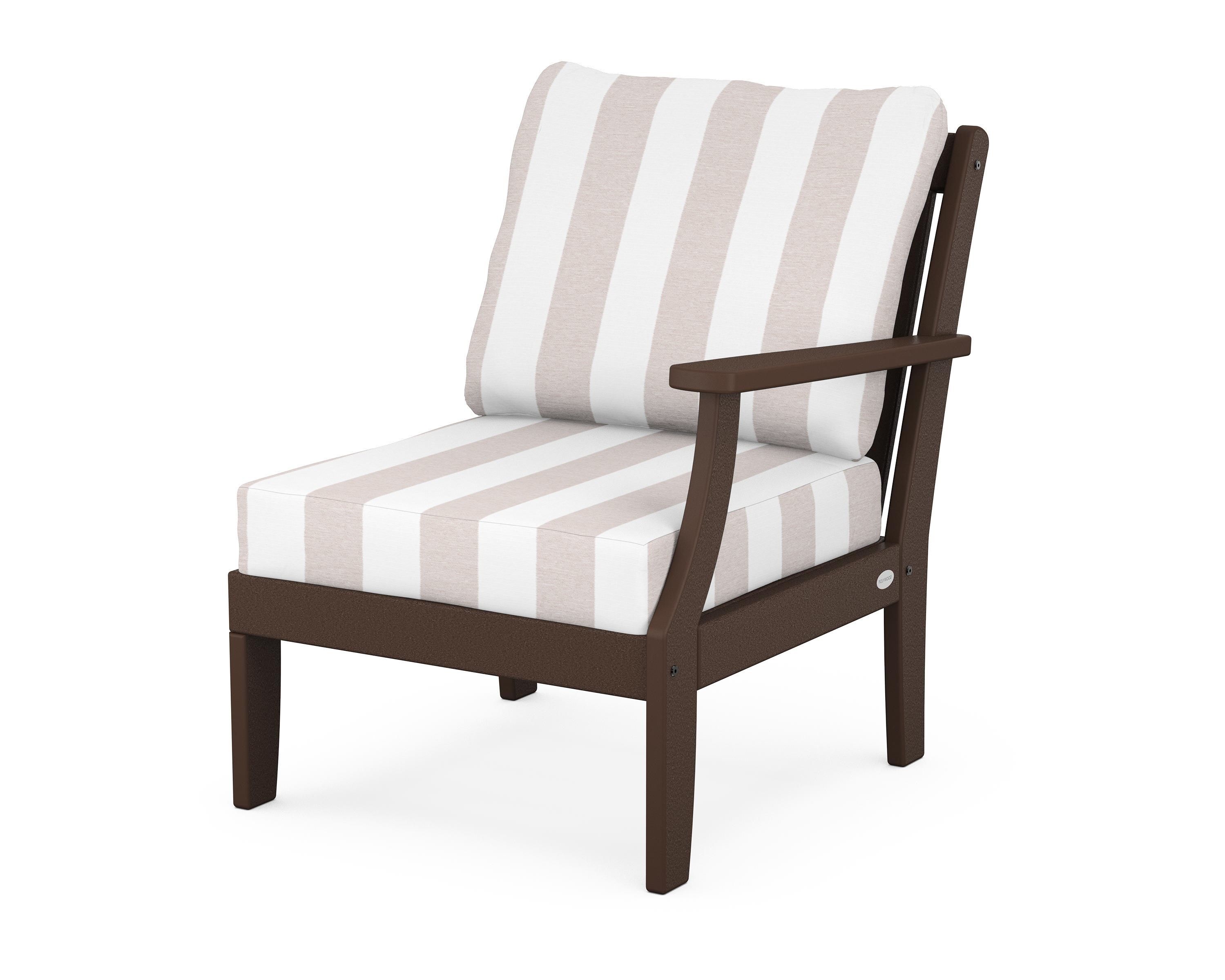 POLYWOOD® Braxton Modular Right Arm Chair in Mahogany / Cabana Stripe Dune Burlap
