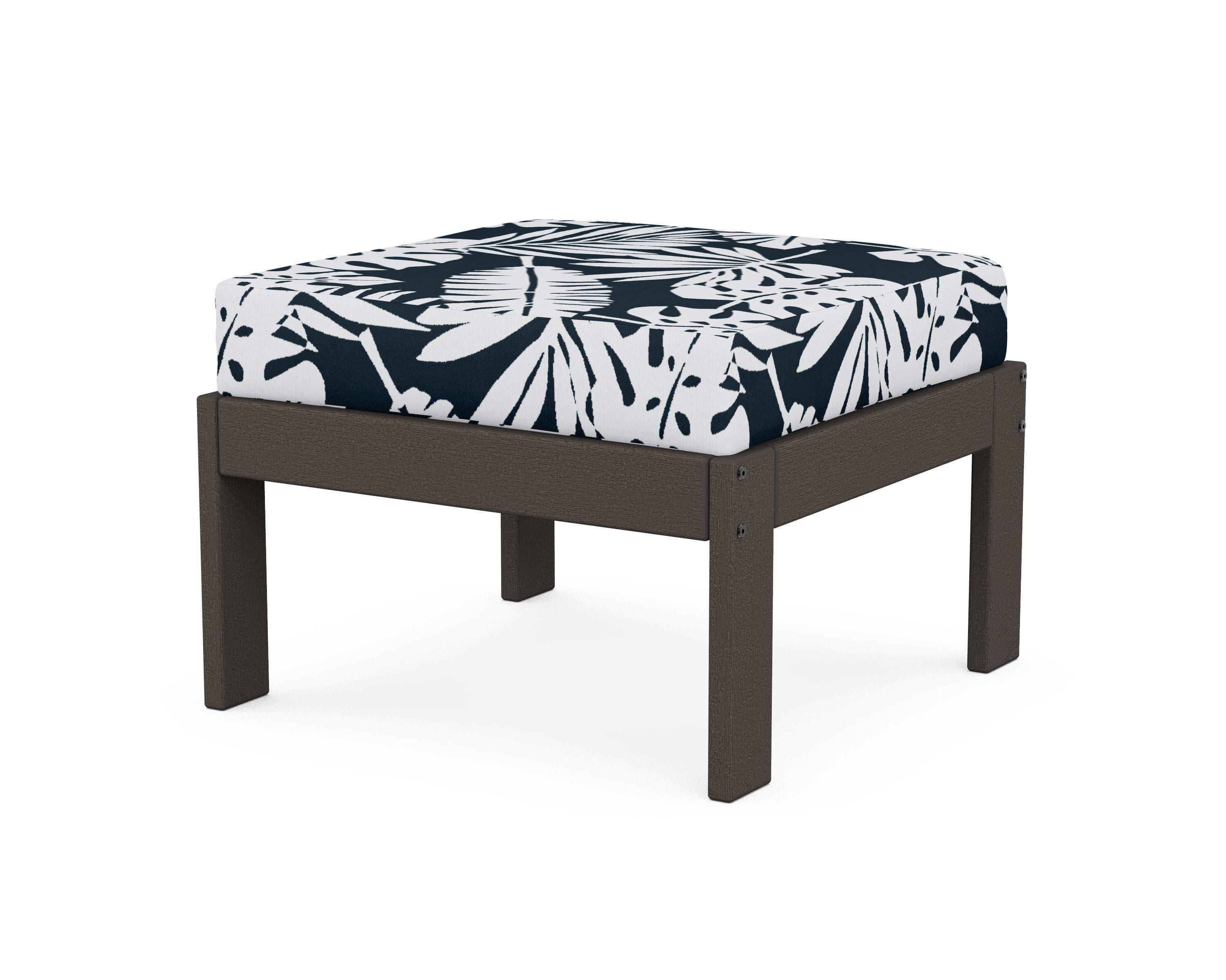 POLYWOOD® Vineyard Modular Ottoman in Vintage Coffee / Leaf Marine Indigo