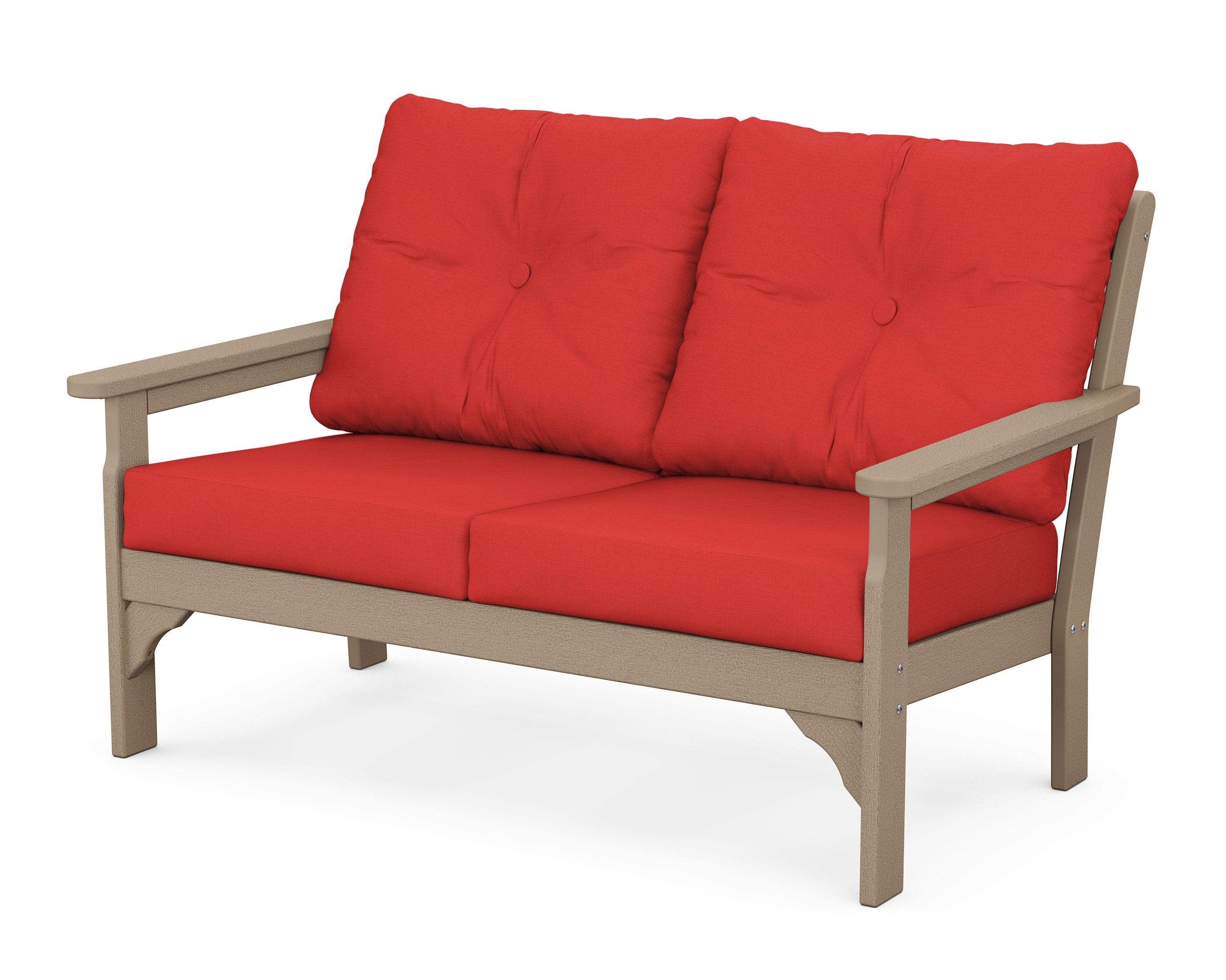 POLYWOOD® Vineyard Deep Seating Loveseat in Vintage Sahara / Crimson Linen