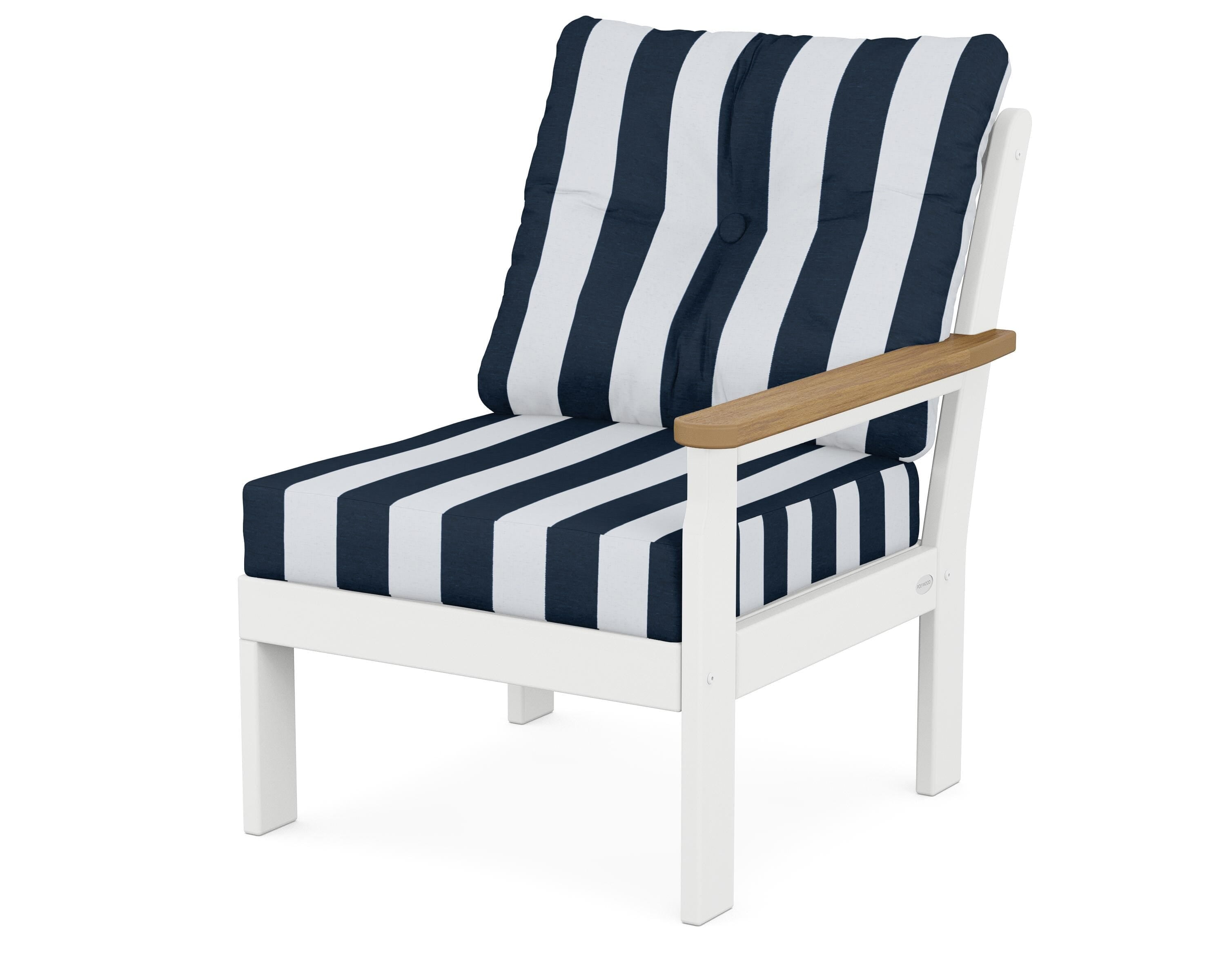 POLYWOOD® Vineyard Modular Right Arm Chair in White / Natural / Cabana Stripe Marine Indigo