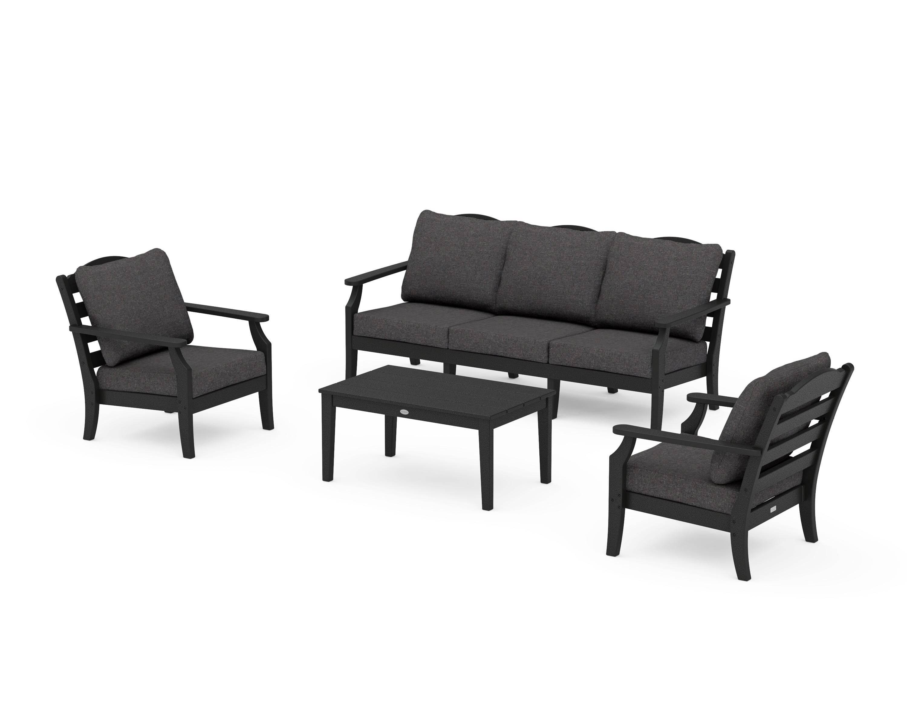 Draper James™ by POLYWOOD® Savannah 4-Piece Deep Seating Set with Sofa in Black / Ash Charcoal